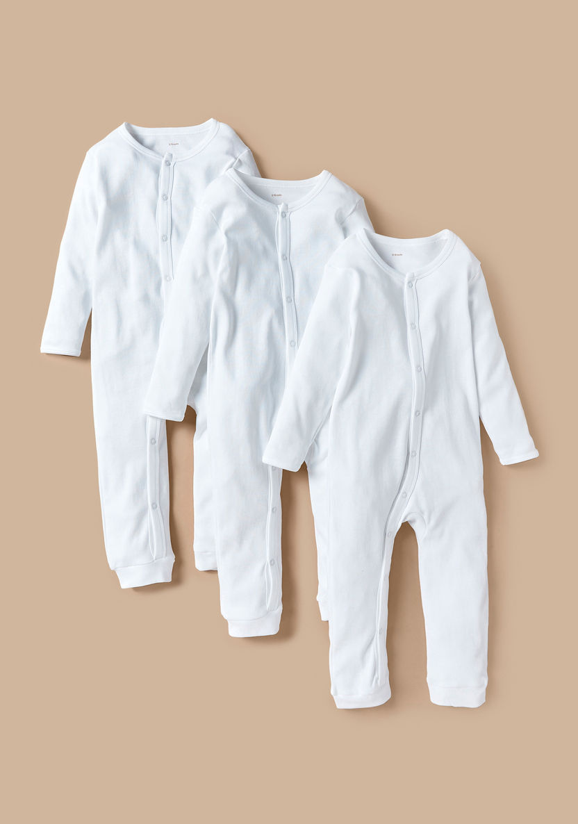 Love Earth Solid Sleepsuit with Long Sleeves - Set of 3-Sleepsuits-image-0