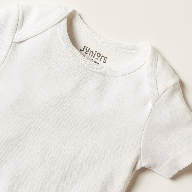 Juniors Solid Bodysuit with Round Neck and Short Sleeves