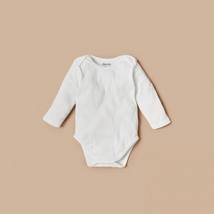 Juniors Plain Bodysuit with Round Neck and Long Sleeves