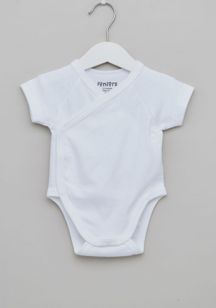 Juniors Solid Bodysuit with Short Sleeves and Round Neck-Bodysuits-image-0
