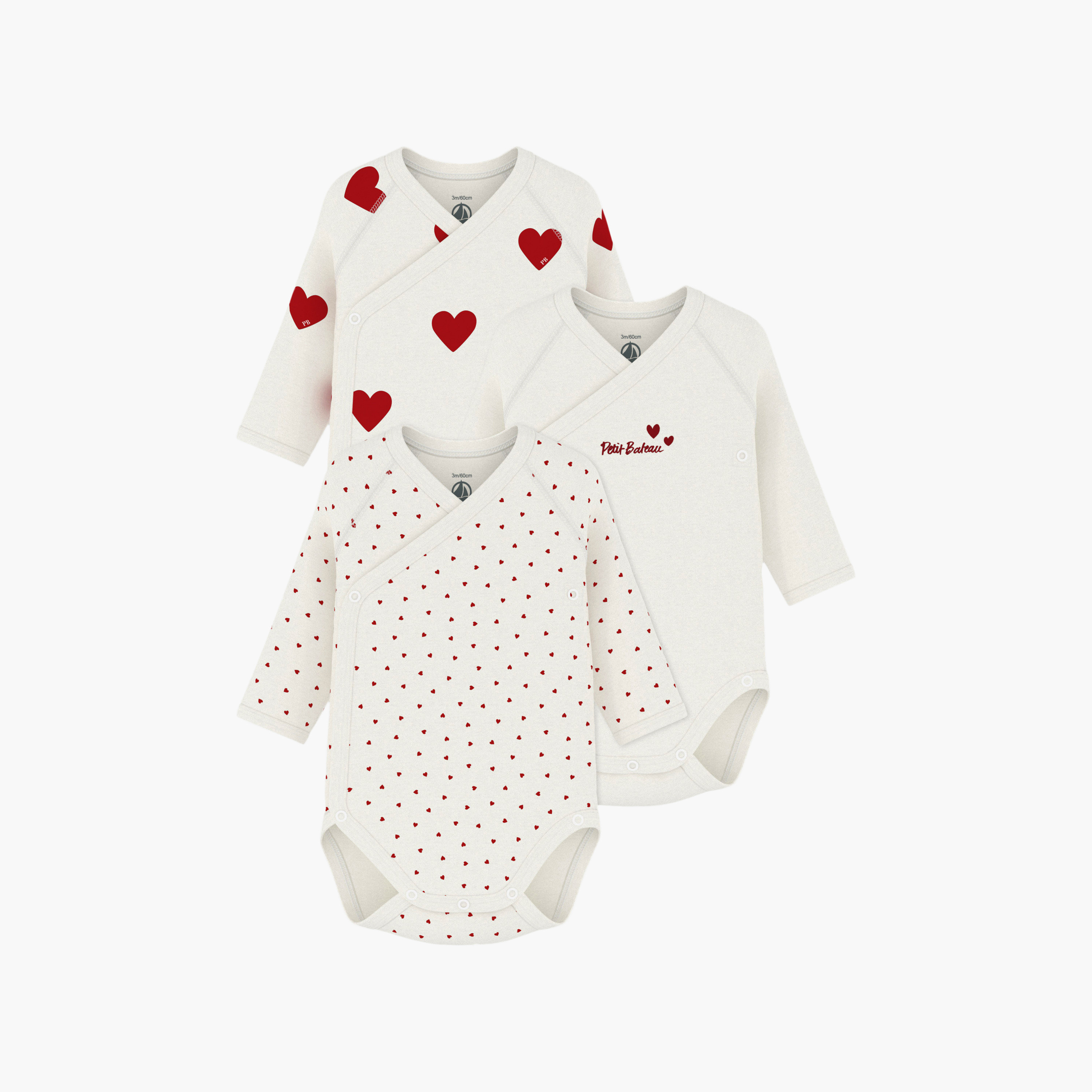 Petit Bateau 3-Piece Long Sleeves Hearts Printed Bodysuit-baby-boys-clothing-bodysuits-image-1