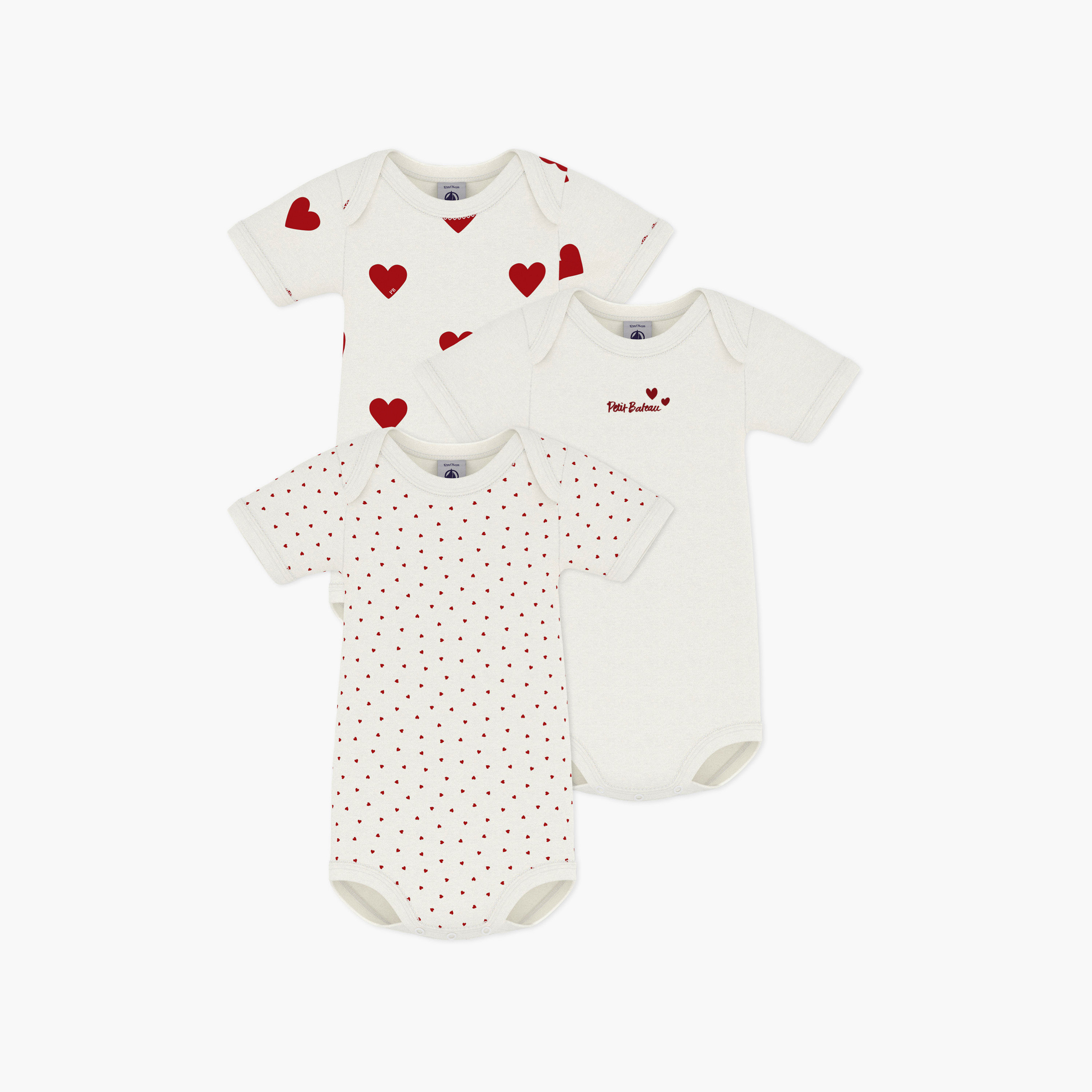 Petit Bateau 3-Piece Short Sleeves Hearts Printed Bodysuit-baby-boys-clothing-bodysuits-image-1
