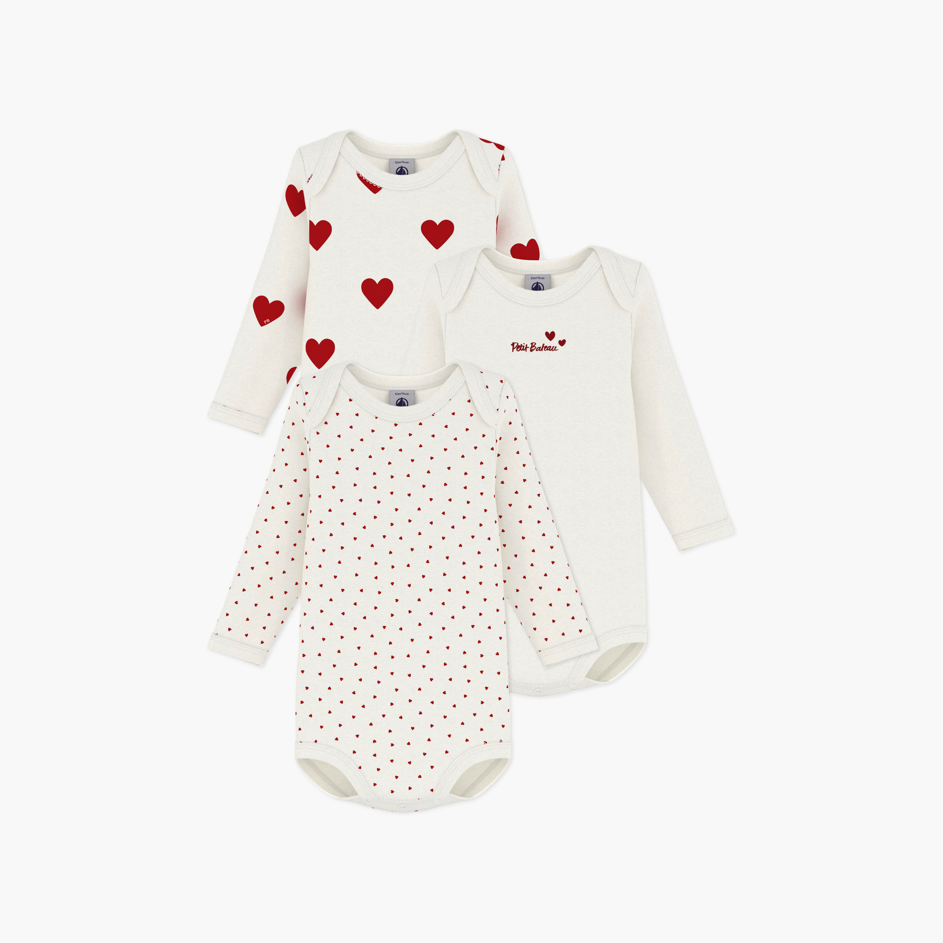 Petit Bateau 3-Piece Long Sleeves Hearts Printed Bodysuit-baby-boys-clothing-bodysuits-image-1