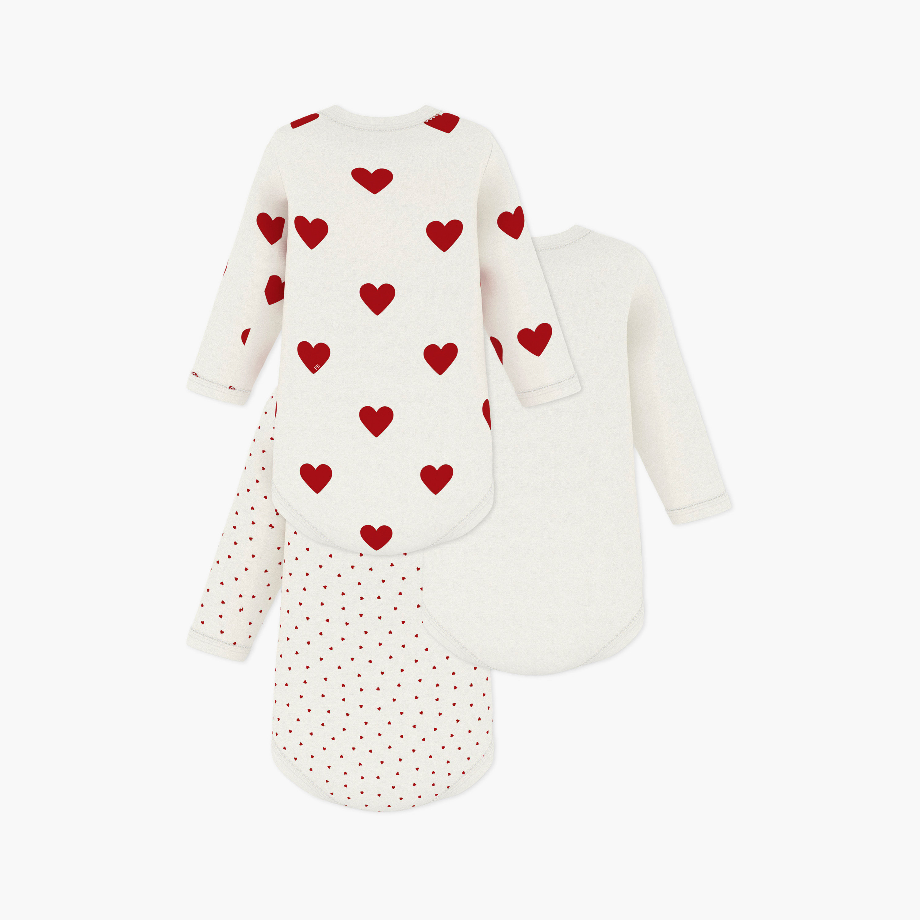 Petit Bateau 3-Piece Long Sleeves Hearts Printed Bodysuit-baby-boys-clothing-bodysuits-image-2