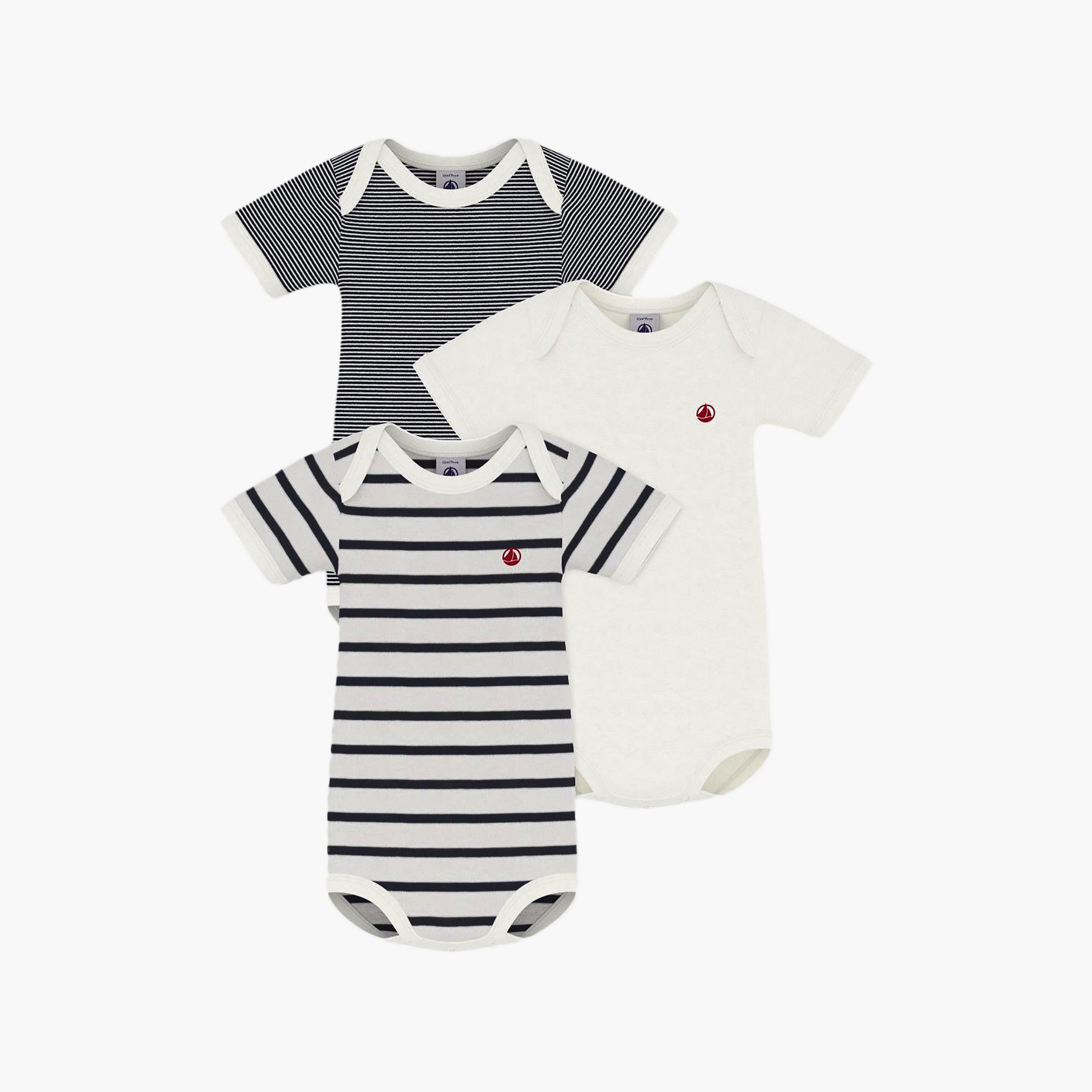 Petit Bateau 3-Piece Short Sleeves Striped Bodysuit Set-baby-boys-clothing-bodysuits-image-1