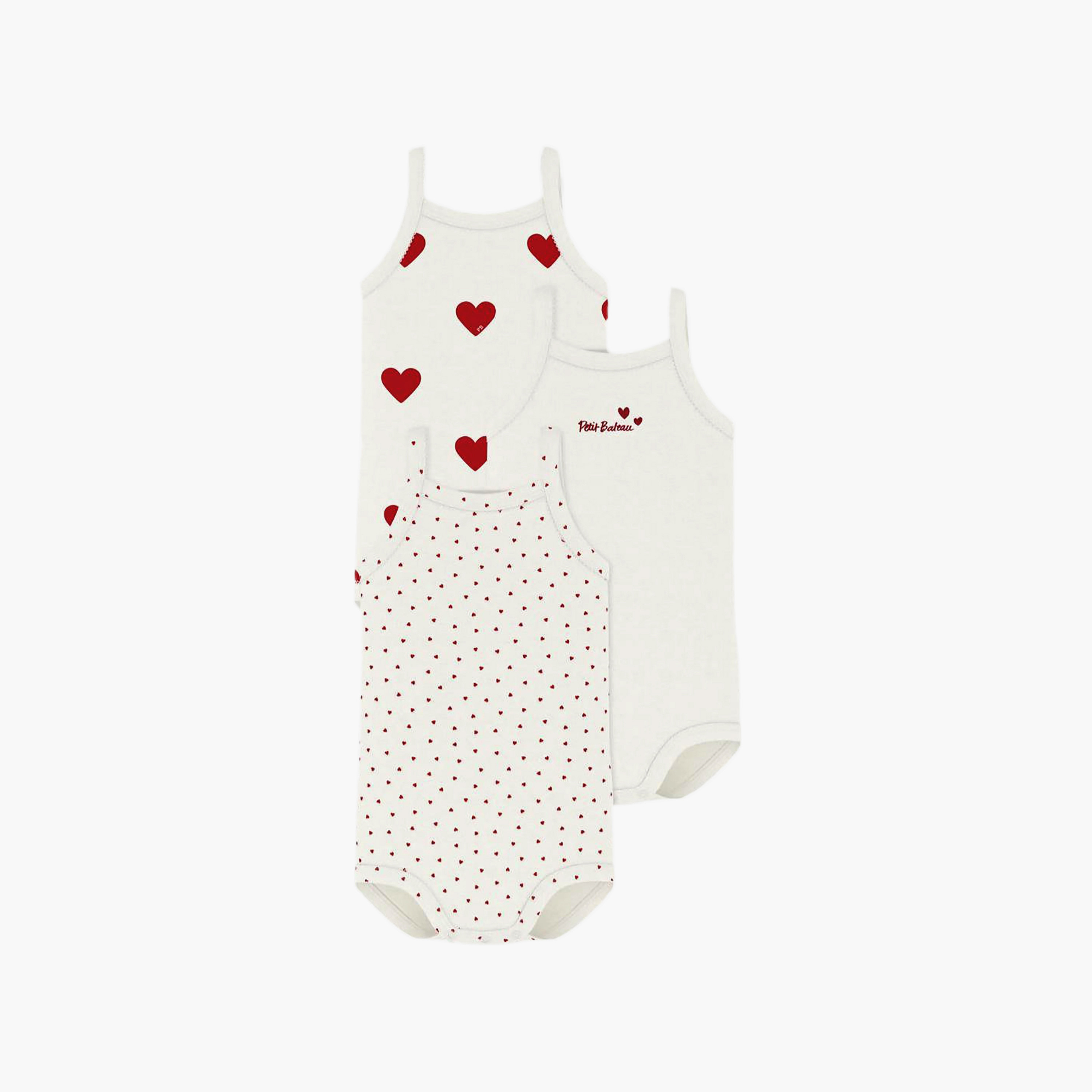 Petit Bateau 3-Piece Strapped Hearts Printed Bodysuit-baby-boys-clothing-bodysuits-image-1