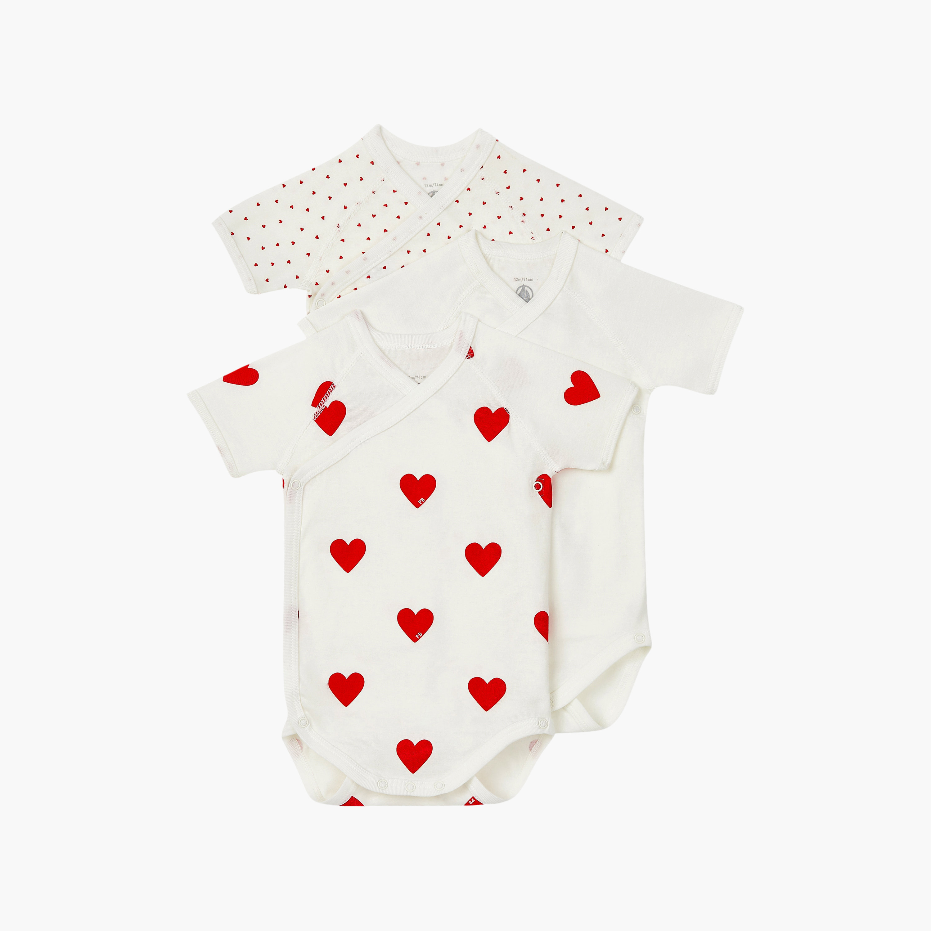 Petit Bateau 3-Piece Short Sleeves Hearts Printed Bodysuit-baby-boys-clothing-bodysuits-image-1