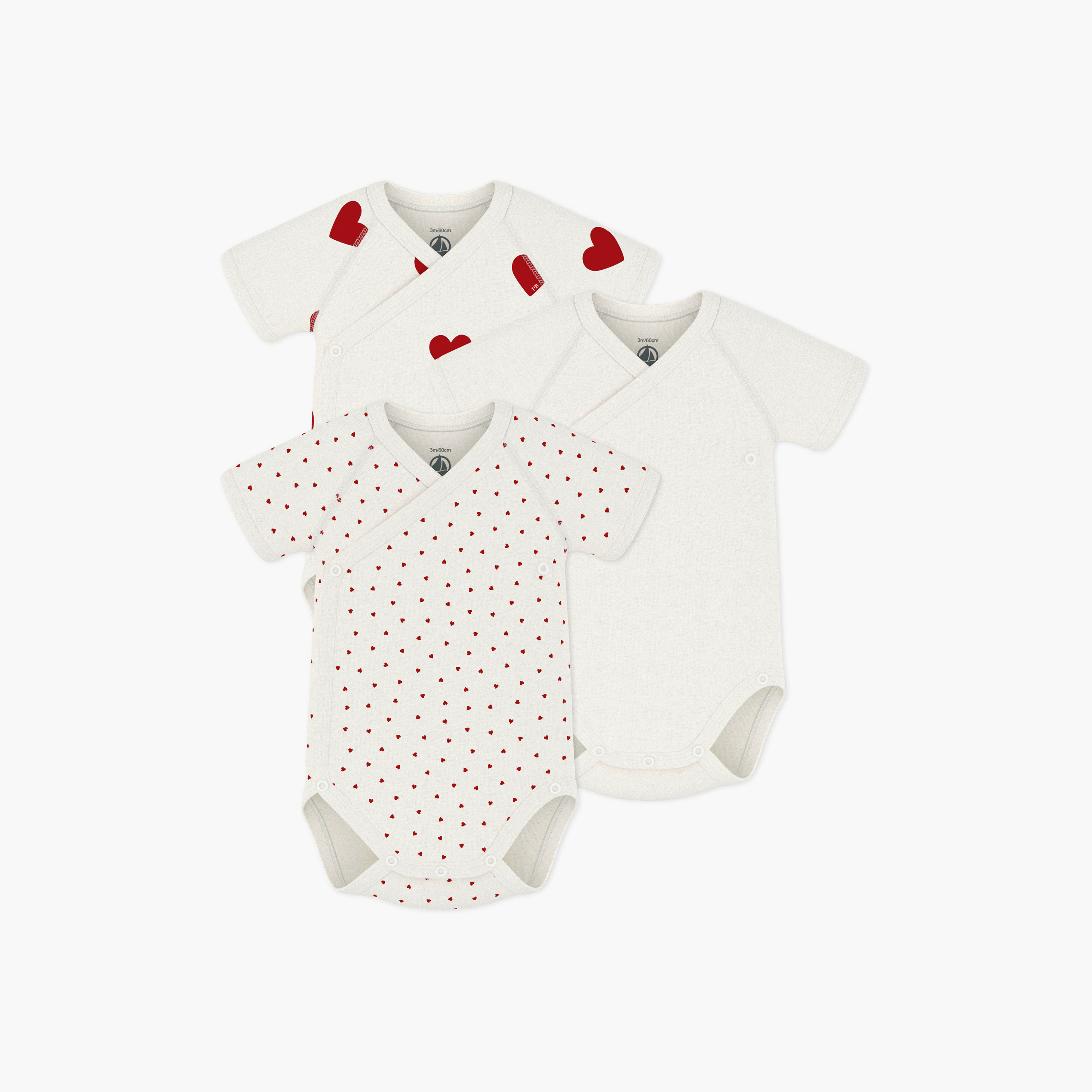 Petit Bateau 3-Piece Short Sleeves Hearts Printed Bodysuit-baby-boys-clothing-bodysuits-image-2
