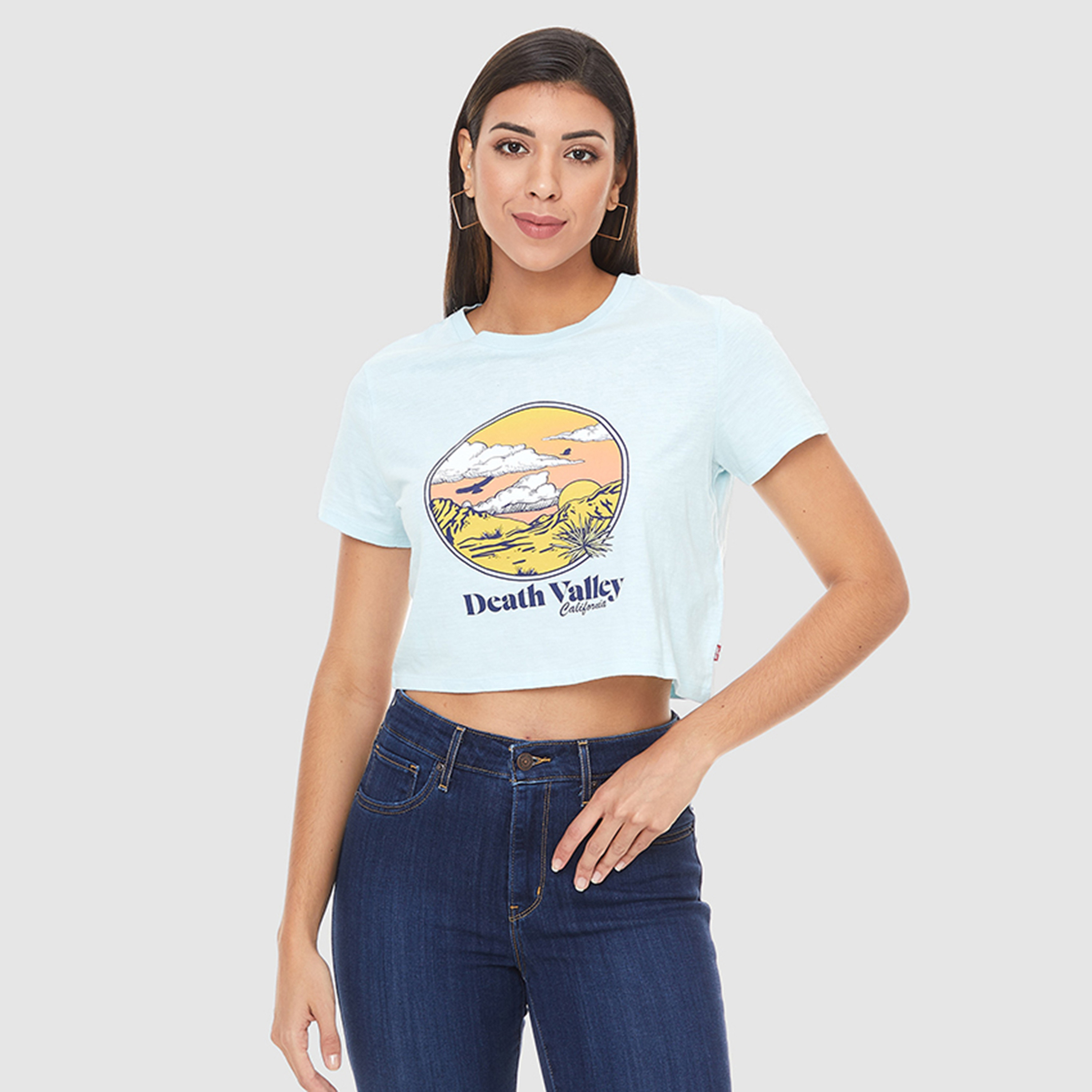 Levi's Women Blue Printed Crew Neck Crop T-Shirt-women-clothing-tshirts-image-1