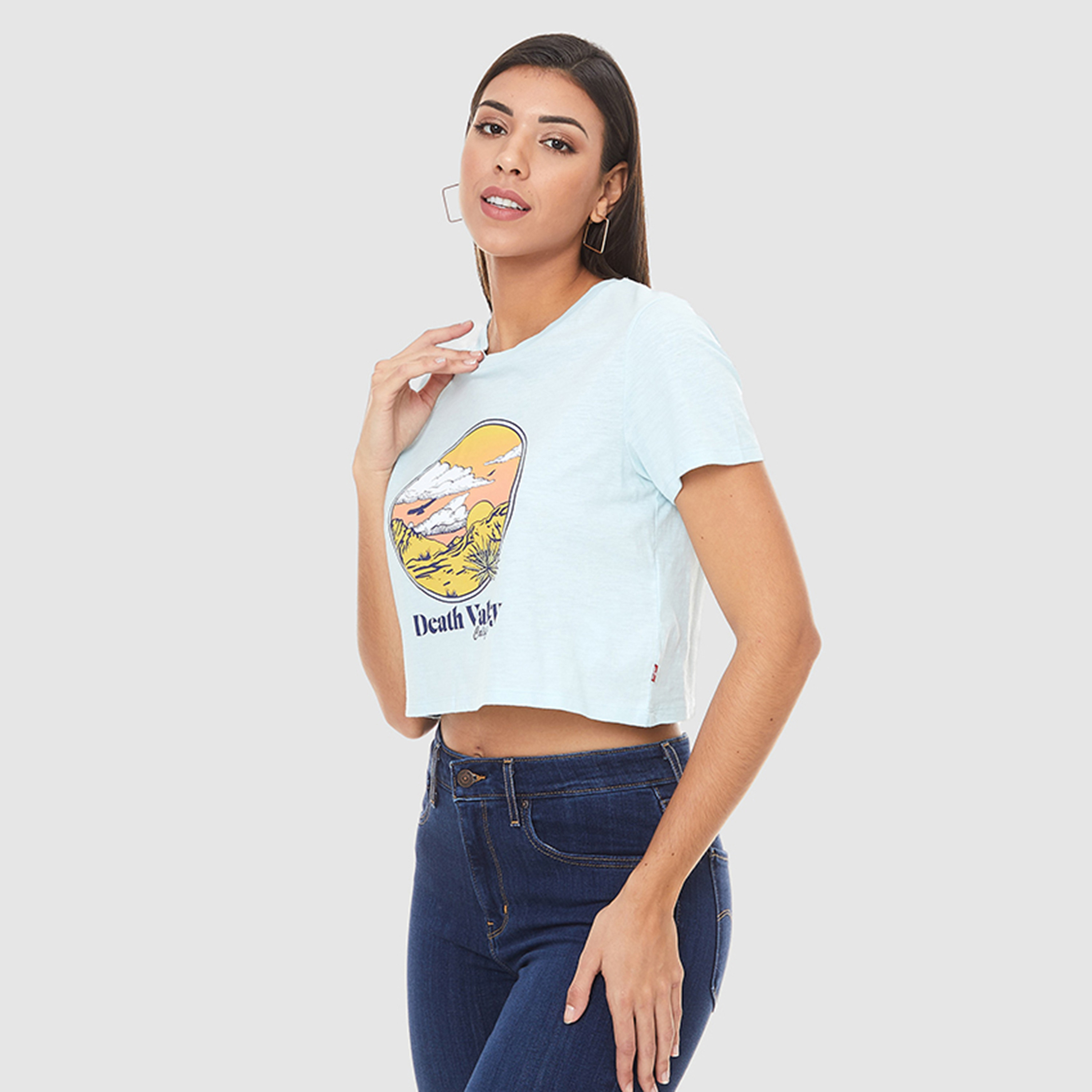 Levi's Women Blue Printed Crew Neck Crop T-Shirt-women-clothing-tshirts-image-3