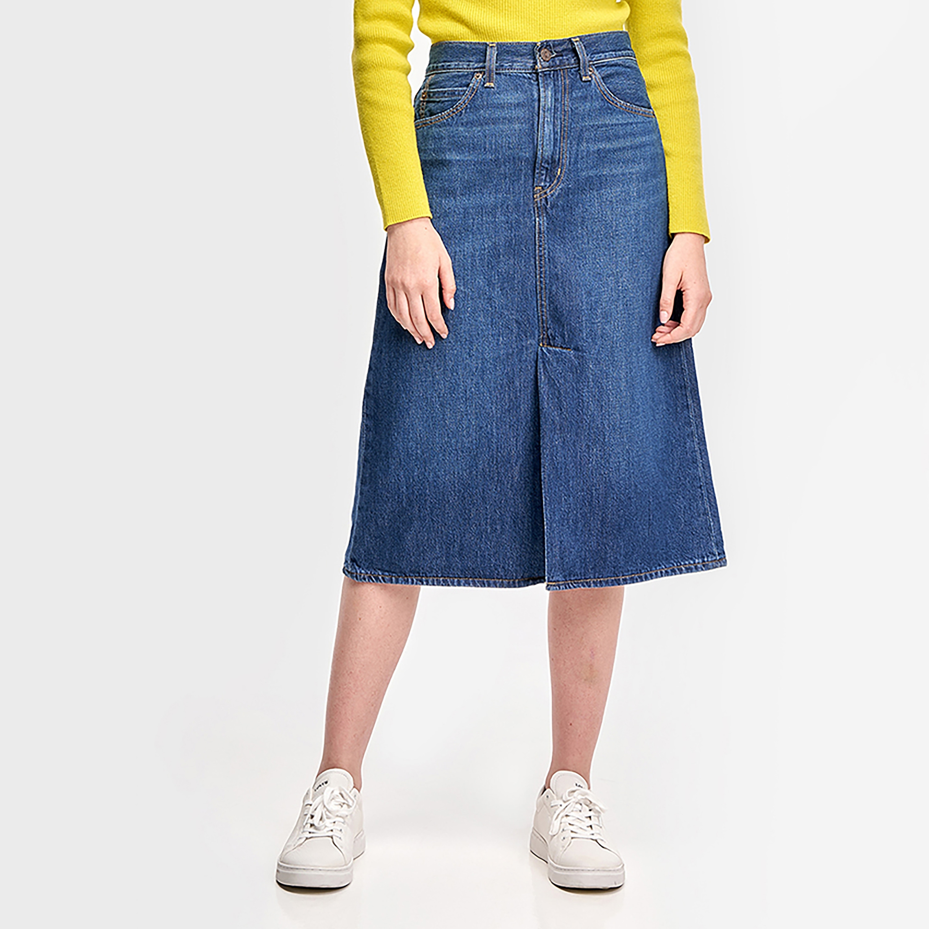 Levi's Plain High Rise Button Women's Midi Denim Skirt-women-clothing-bottoms-skirts-image-1