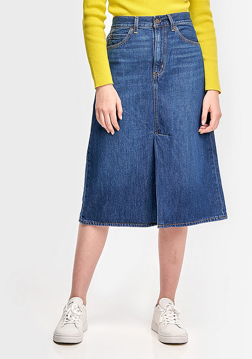 Shop Levi's Plain High Rise Button Women's Midi Denim Skirt Online