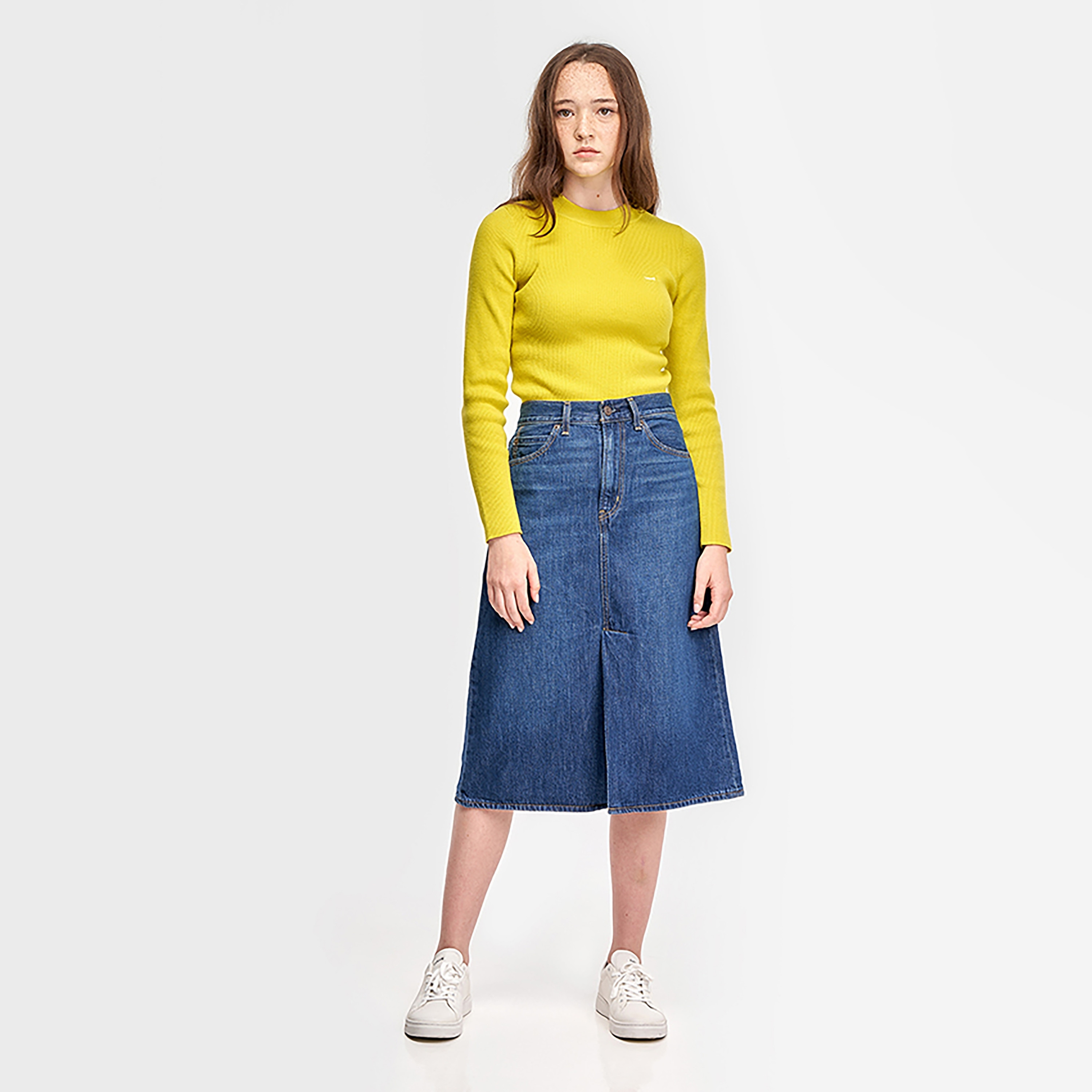 Levi's Plain High Rise Button Women's Midi Denim Skirt-women-clothing-bottoms-skirts-image-2