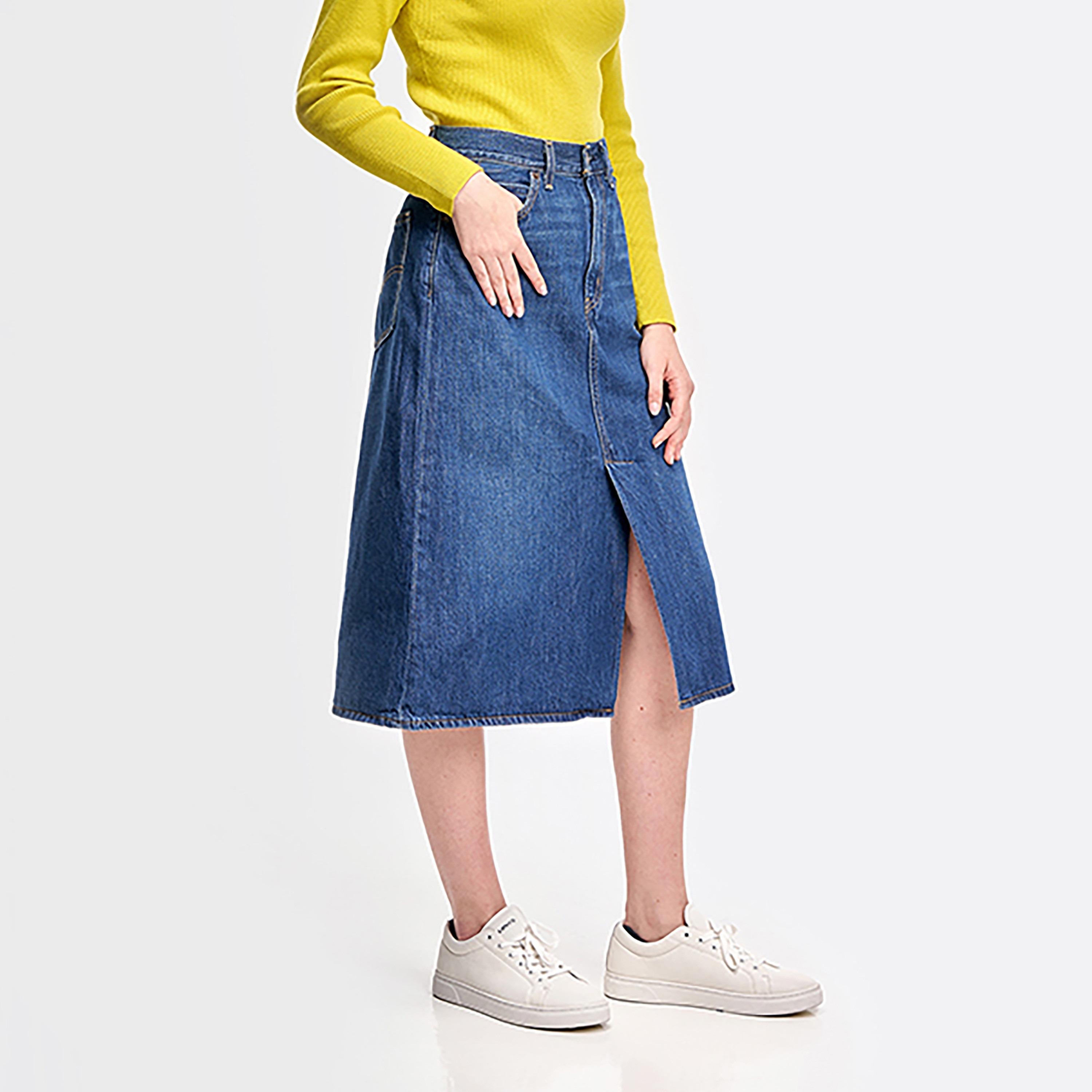 Levi's Plain High Rise Button Women's Midi Denim Skirt-women-clothing-bottoms-skirts-image-4