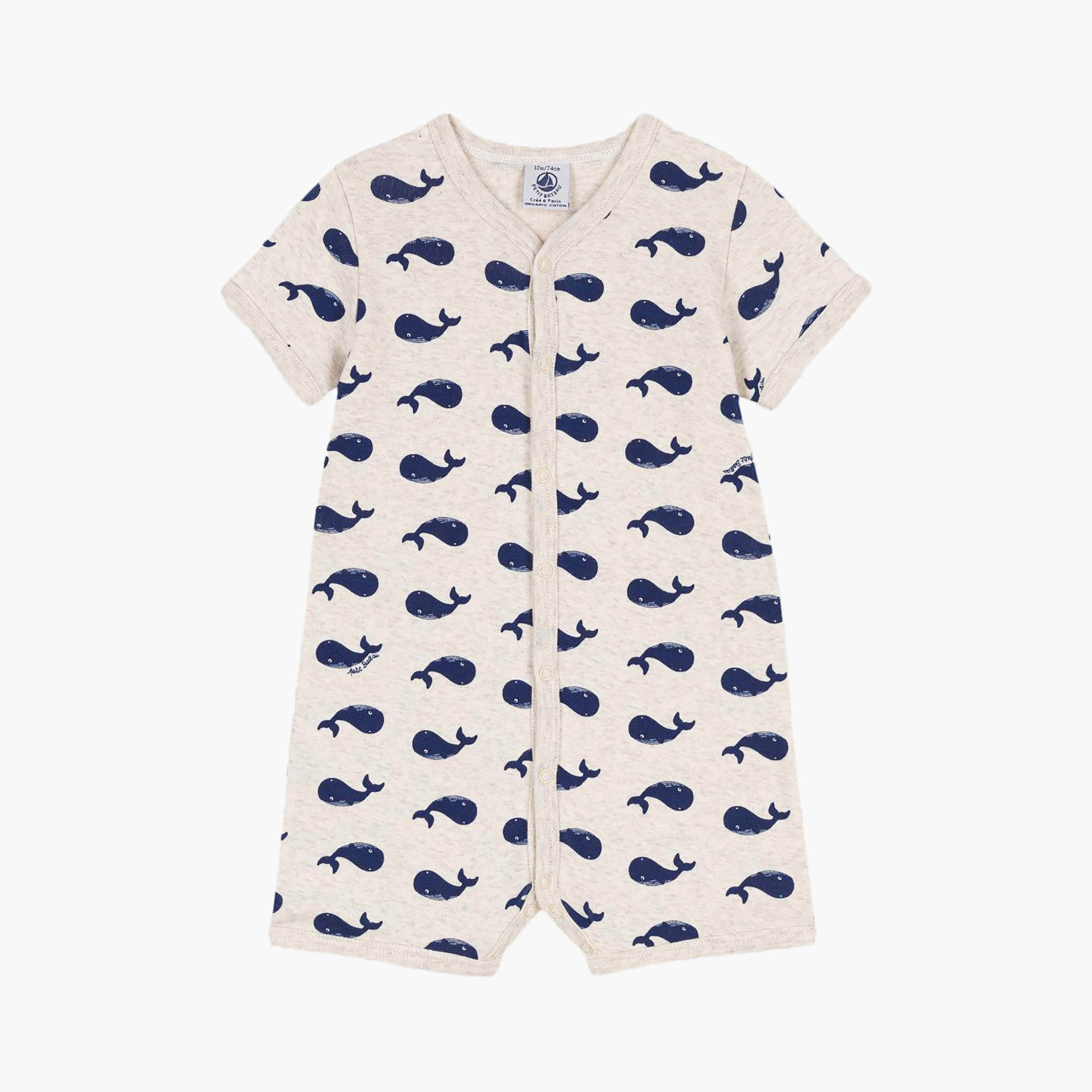Petit Bateau Short Sleeves Whale Printed Romper-baby-boys-clothing-rompers-image-1
