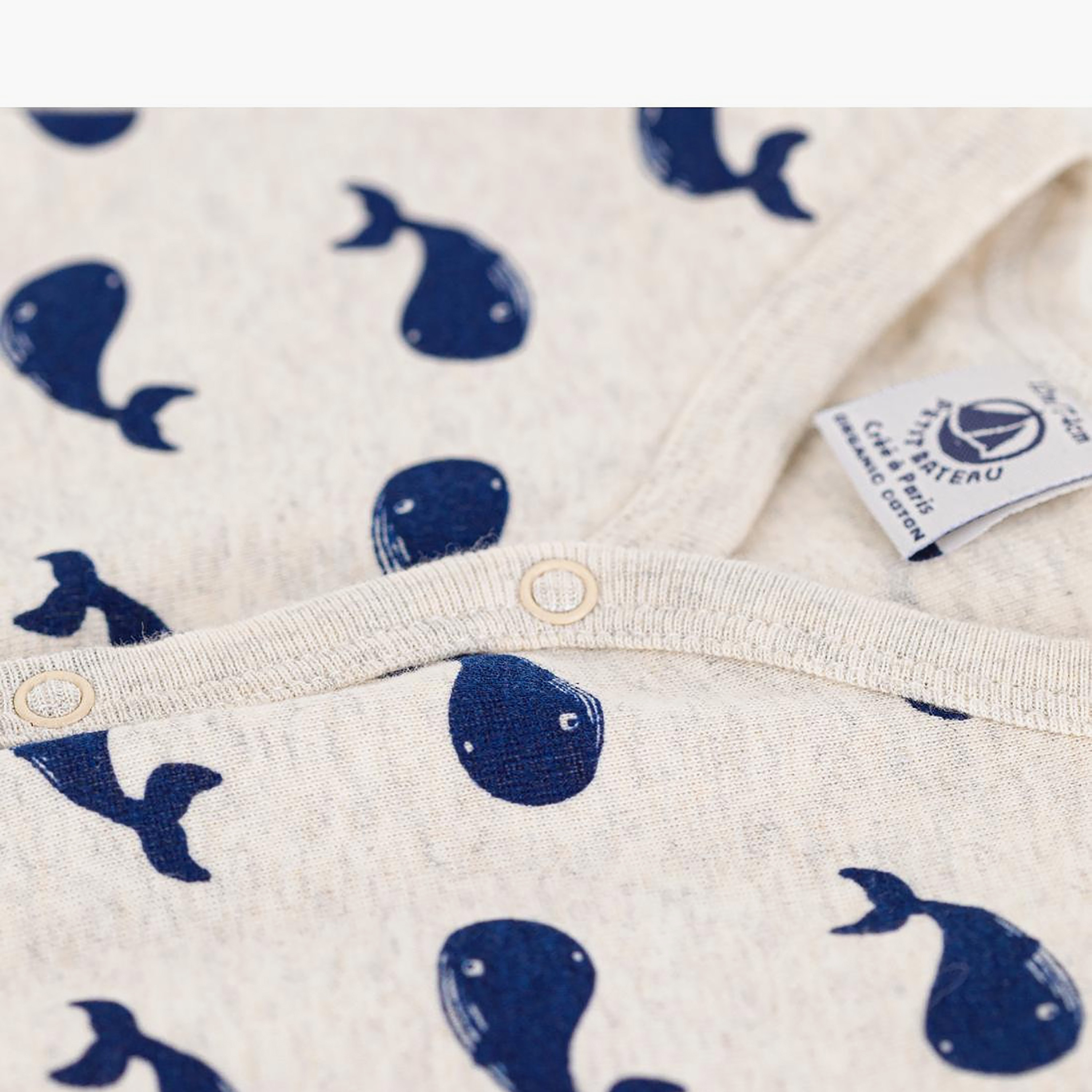 Petit Bateau Short Sleeves Whale Printed Romper-baby-boys-clothing-rompers-image-3