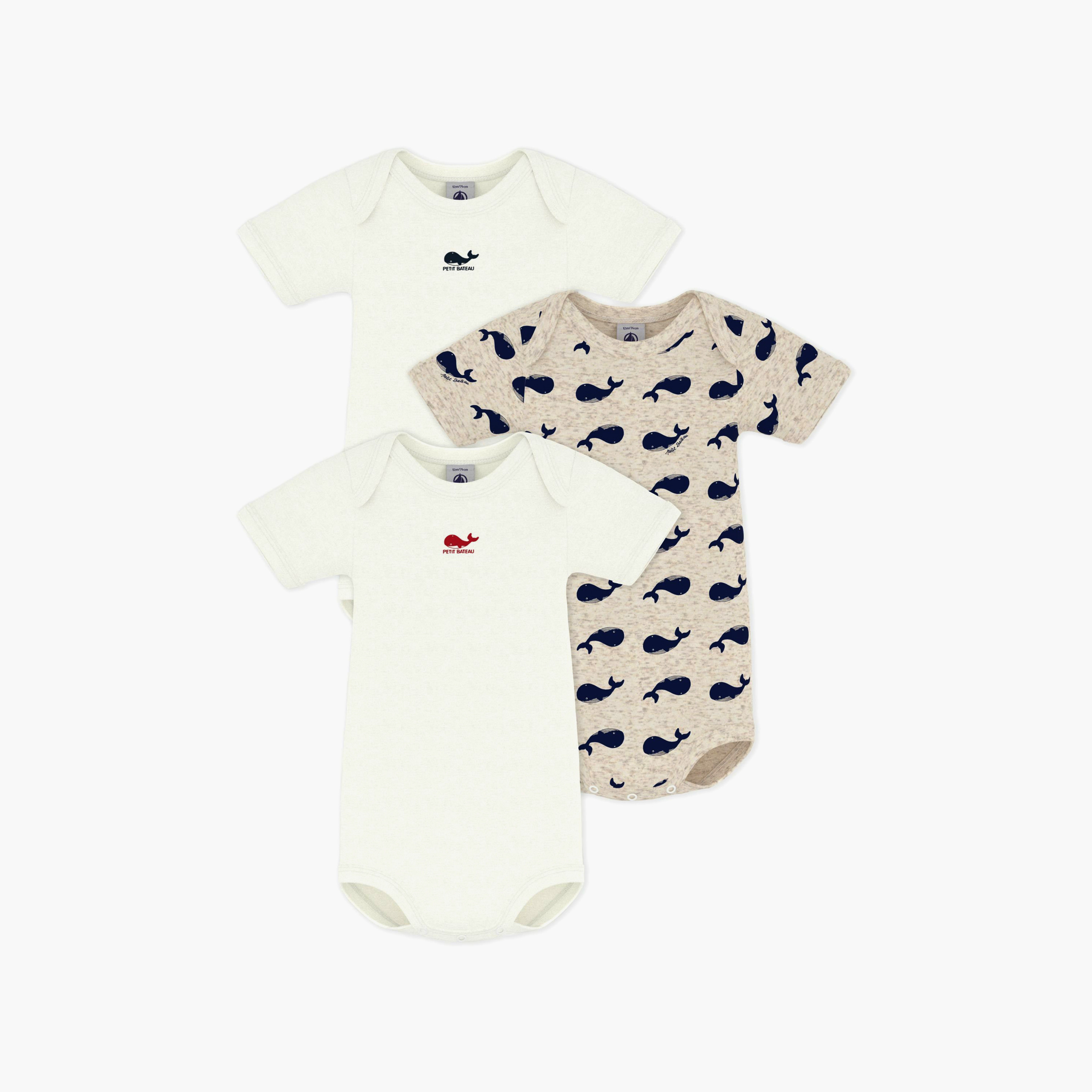 Petit Bateau 3-Piece Short Sleeves Whales Printed Bodysuit-baby-boys-clothing-bodysuits-image-1