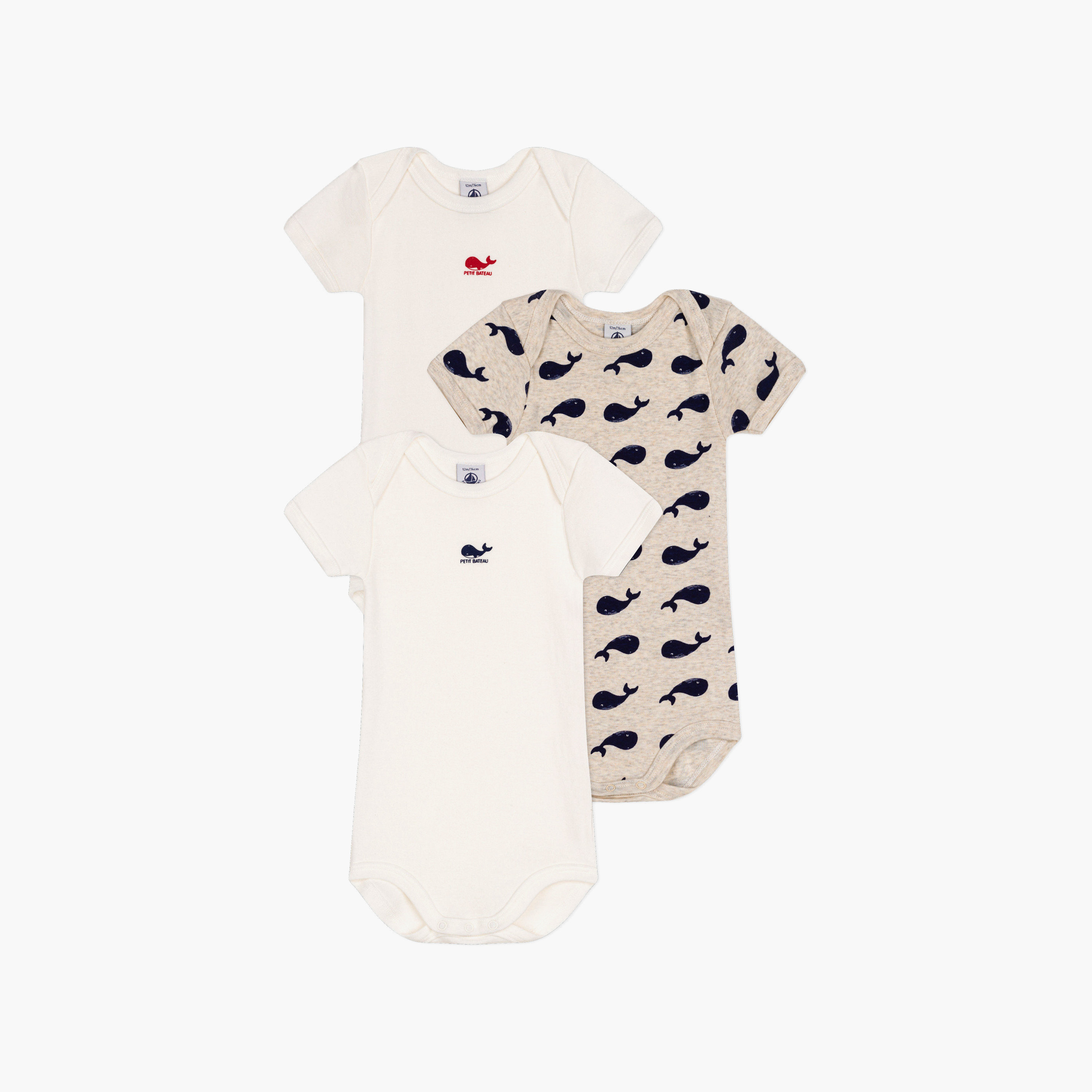 Petit Bateau 3-Piece Short Sleeves Whales Printed Bodysuit-baby-boys-clothing-bodysuits-image-2