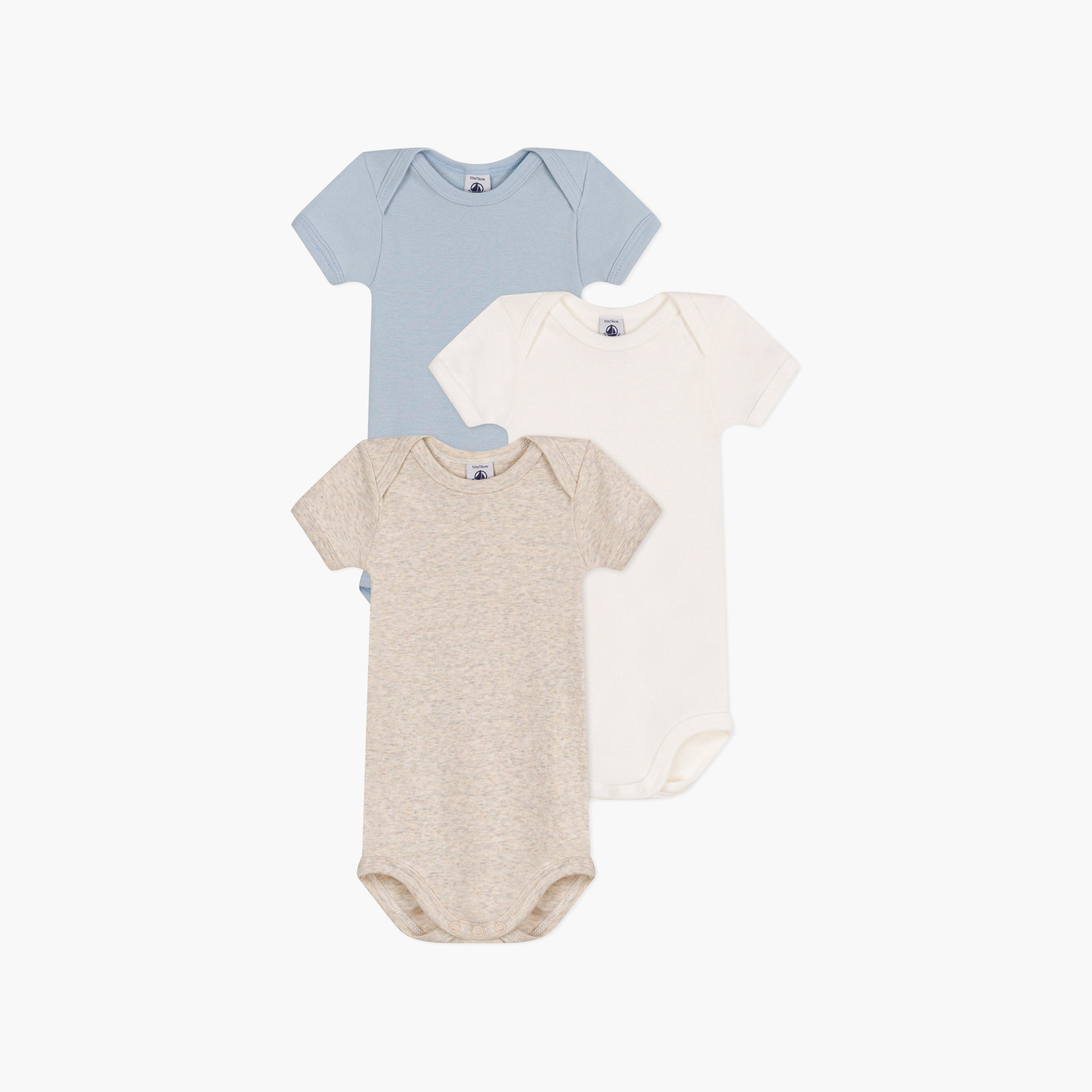 Petit Bateau 3-Piece Short Sleeves Solid Bodysuit Set-baby-boys-clothing-bodysuits-image-1