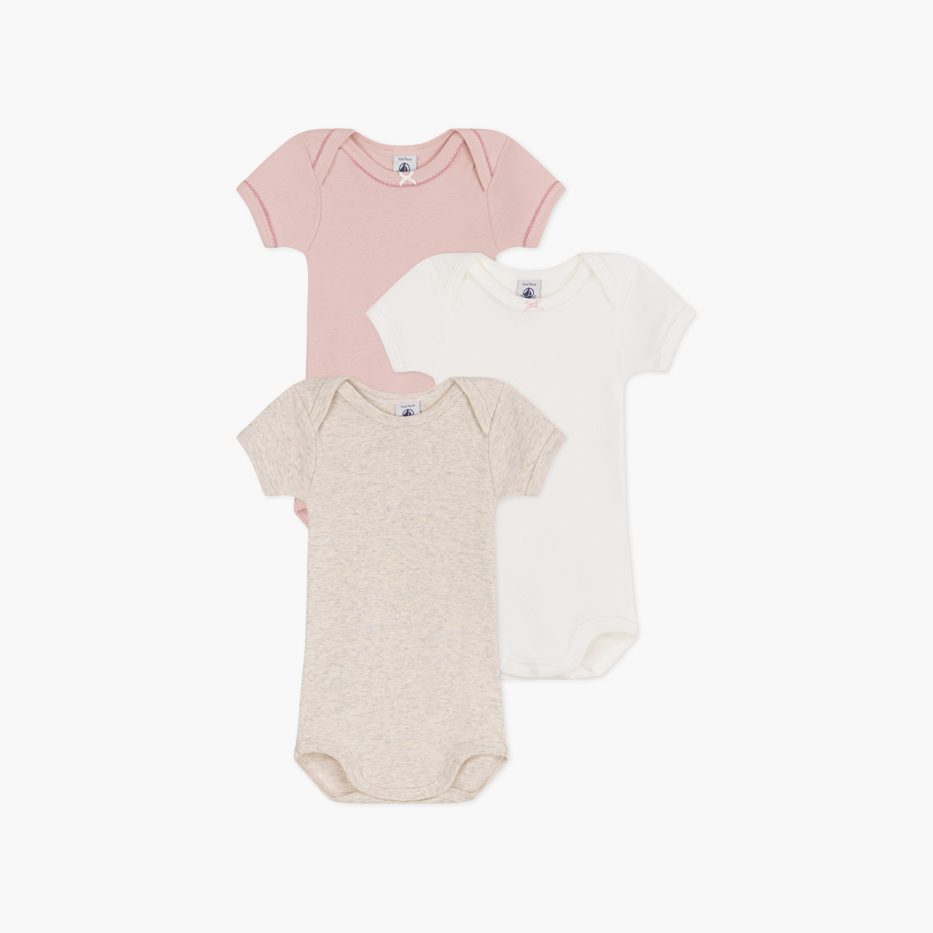 Petit Bateau 3-Piece Short Sleeves Solid Bodysuit Set-baby-boys-clothing-bodysuits-image-1
