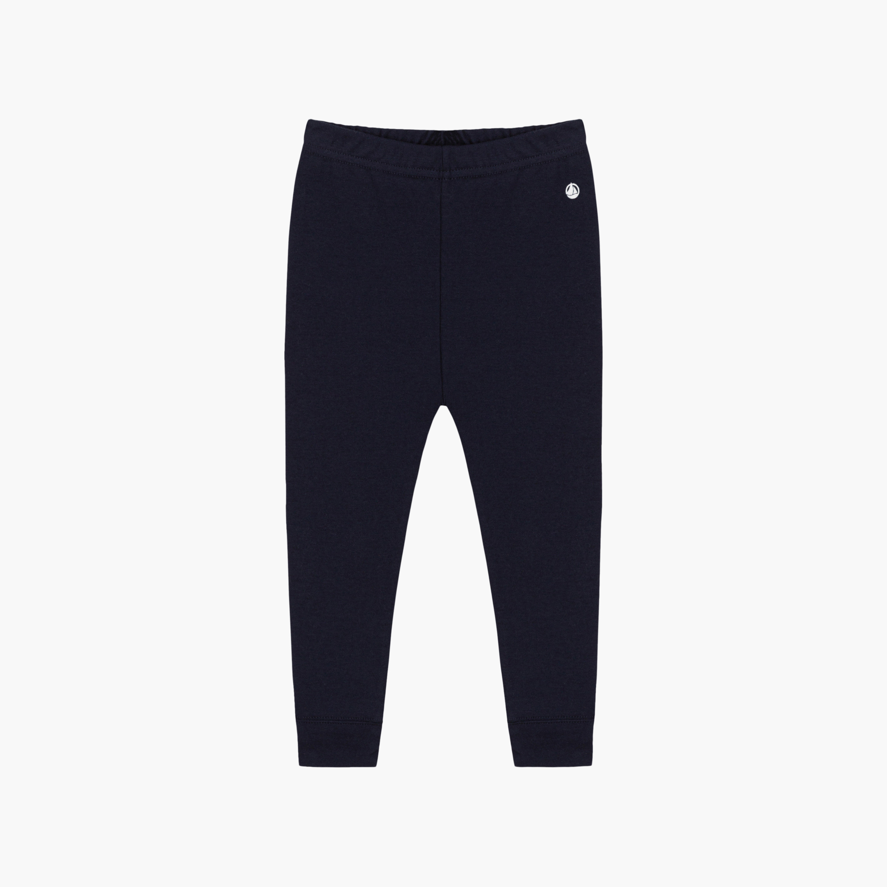 Petit Bateau Solid Cotton Elasticated Leggings-baby-girls-clothing-bottoms-leggings-image-1