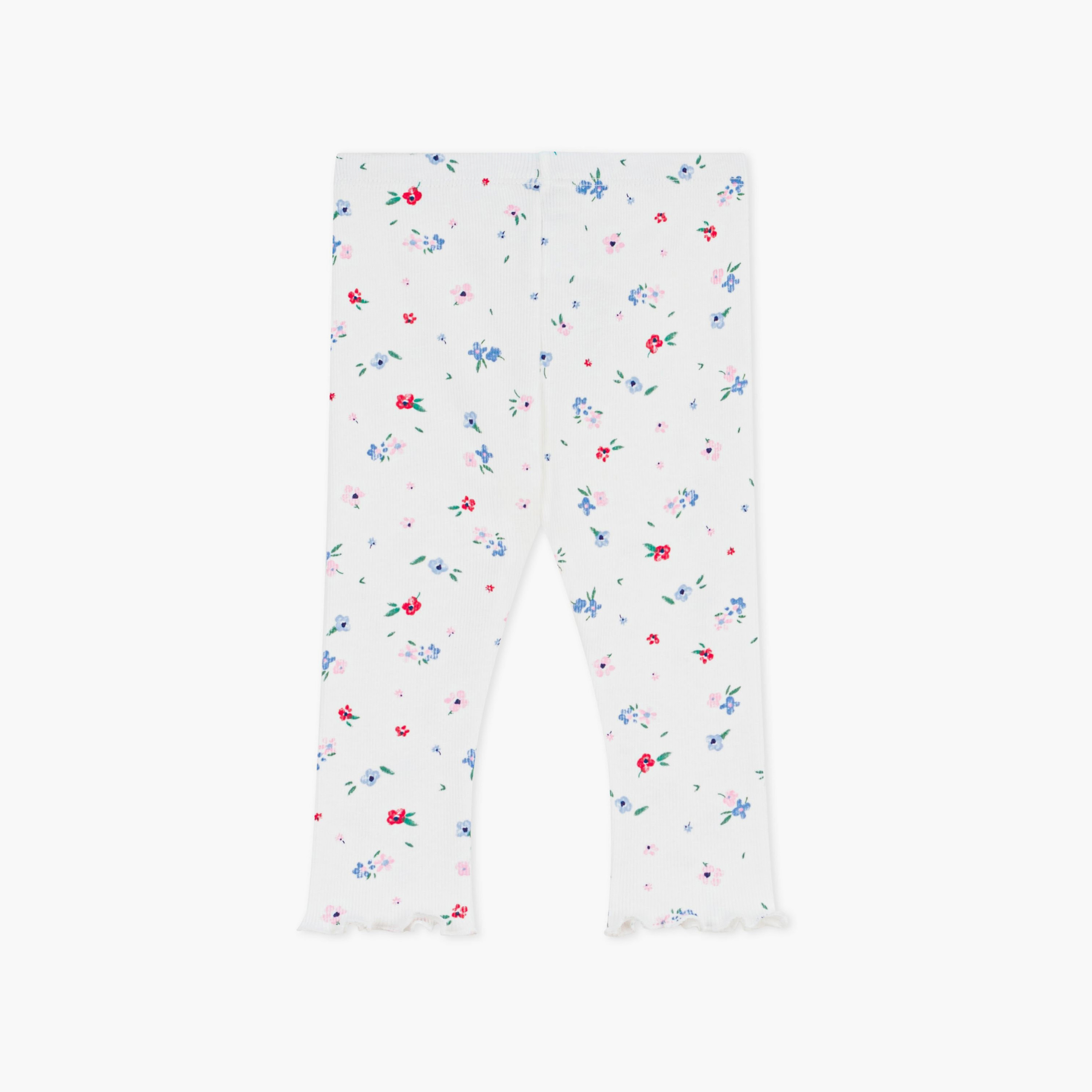 Petit Bateau Floral Cotton Elasticated Leggings-baby-girls-clothing-bottoms-leggings-image-2