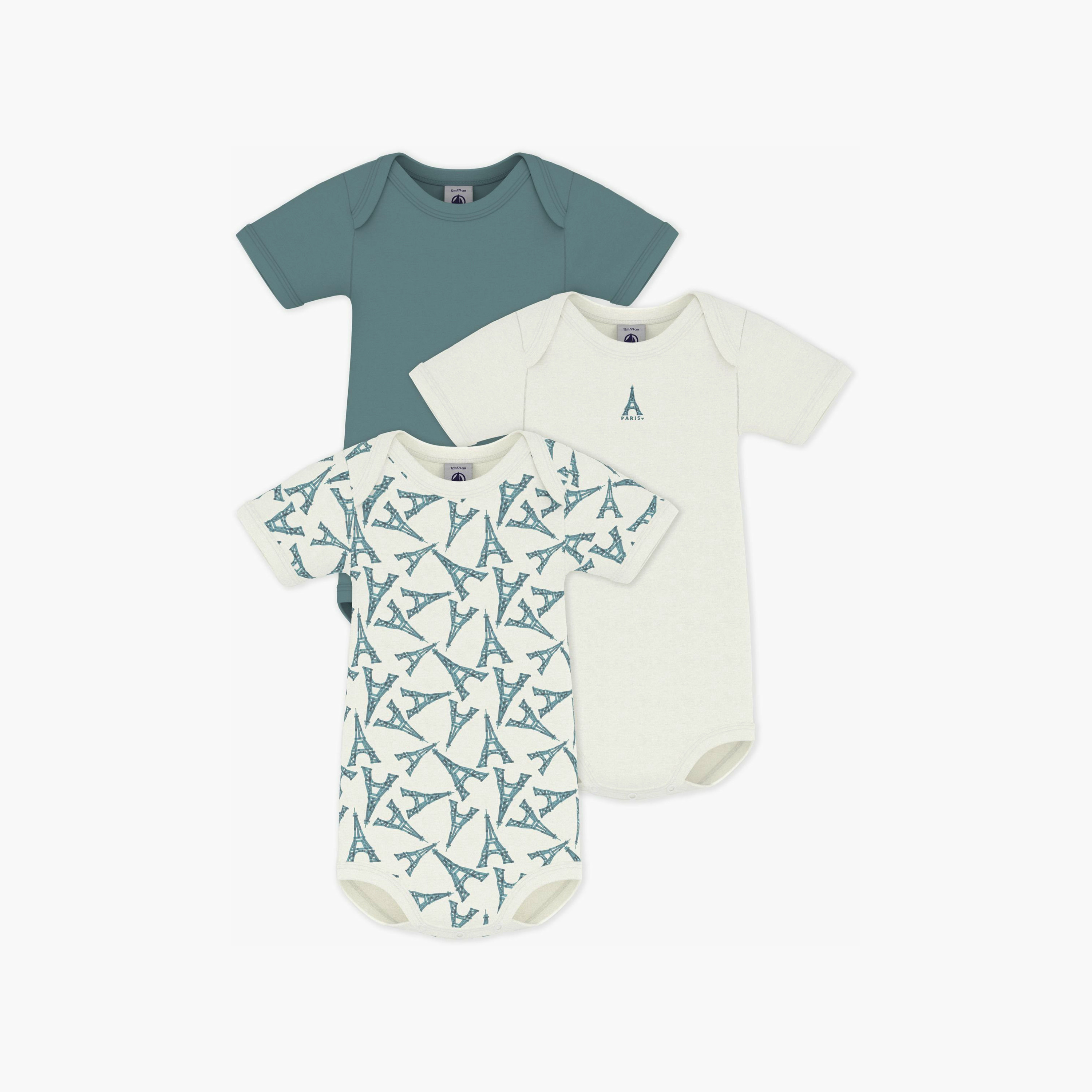 Petit Bateau 3-Piece Short Sleeves Eiffel Tower Printed Bodysuit-baby-boys-clothing-bodysuits-image-1