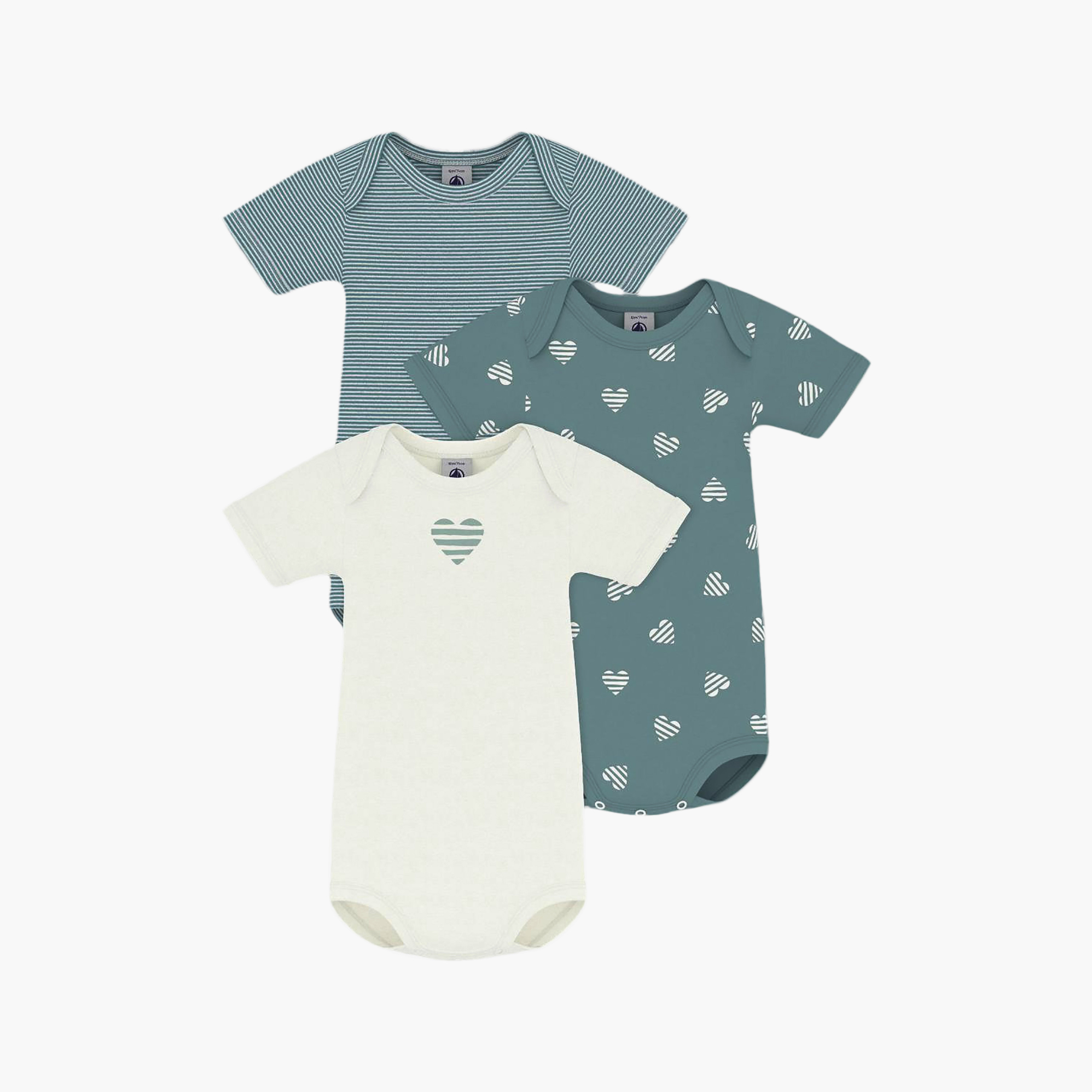 Petit Bateau 3-Piece Short Sleeves Hearts Printed Bodysuit-baby-boys-clothing-bodysuits-image-1