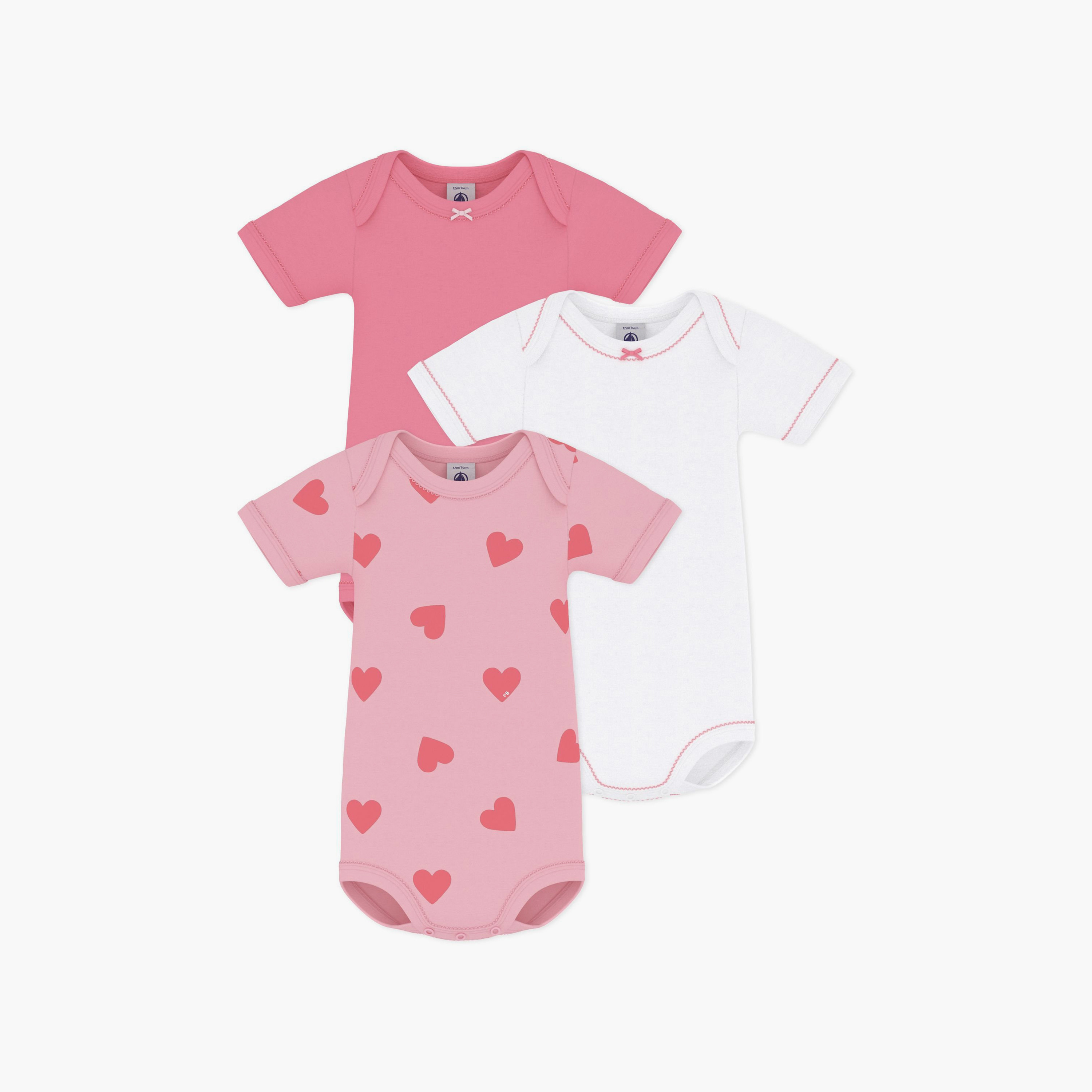 Petit Bateau 3-Piece Short Sleeves Hearts Printed Bodysuit-baby-girls-clothing-bodysuits-image-1