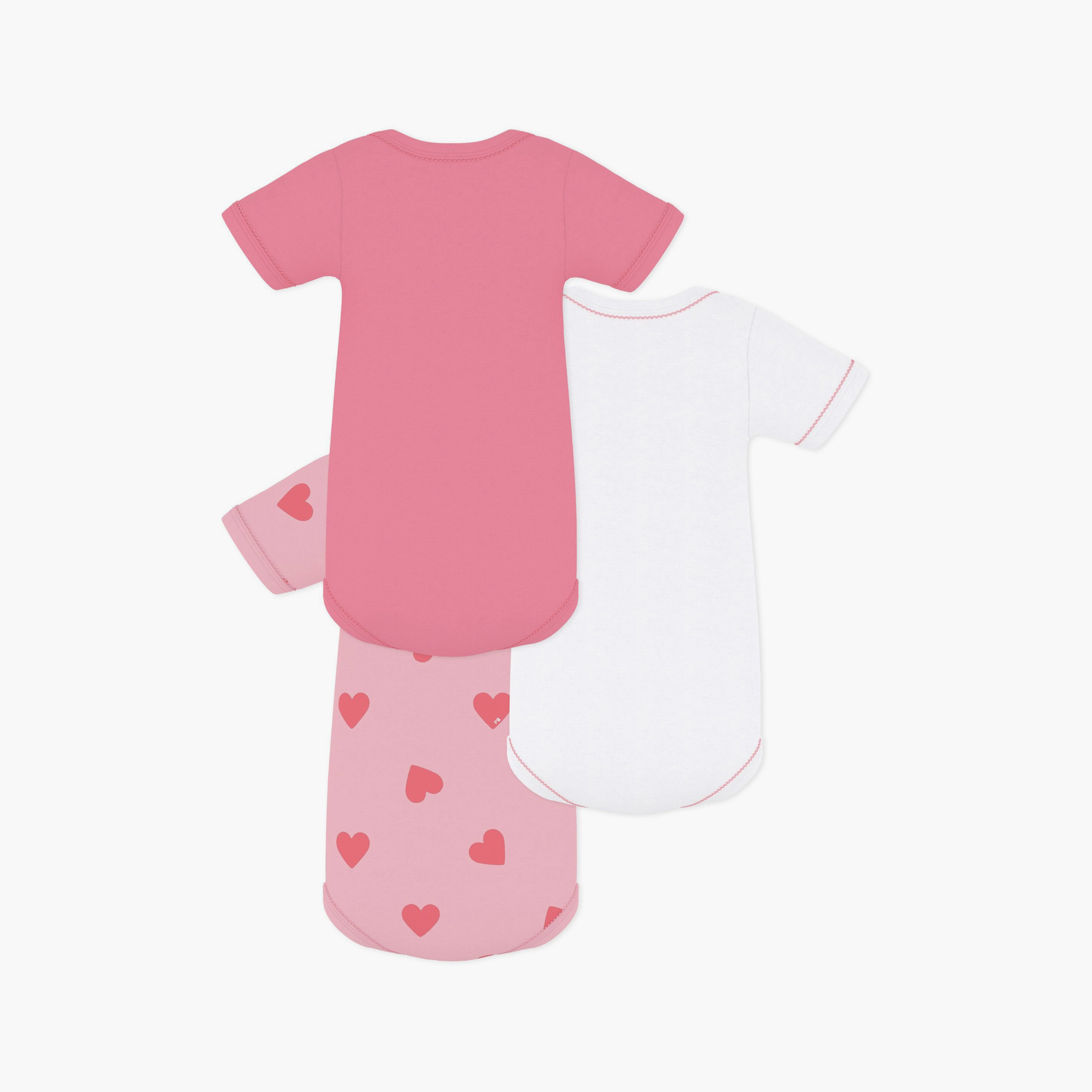 Petit Bateau 3-Piece Short Sleeves Hearts Printed Bodysuit-baby-girls-clothing-bodysuits-image-2