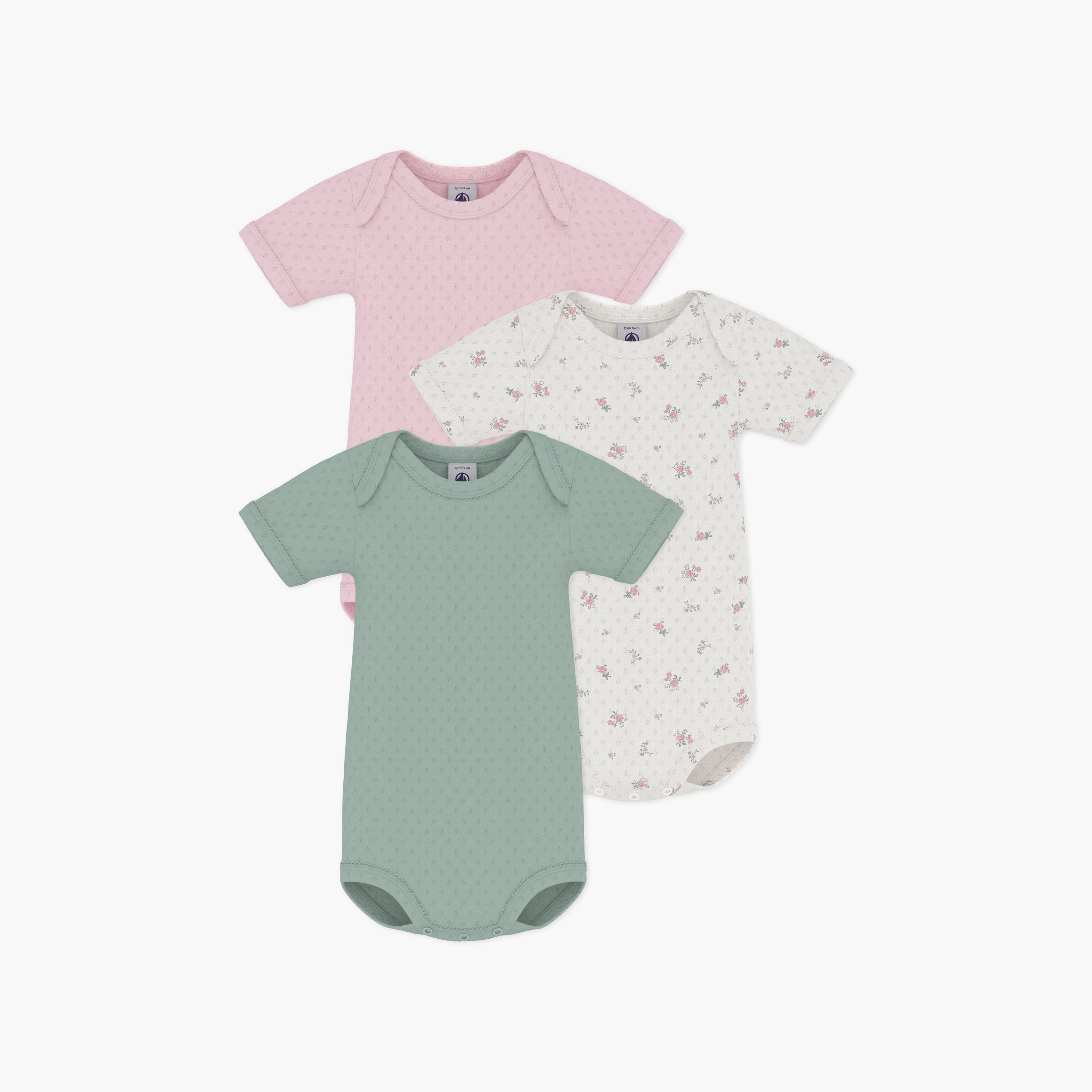 Petit Bateau 3-Piece Short Sleeves Flowers Printed Bodysuit-baby-girls-clothing-bodysuits-image-1