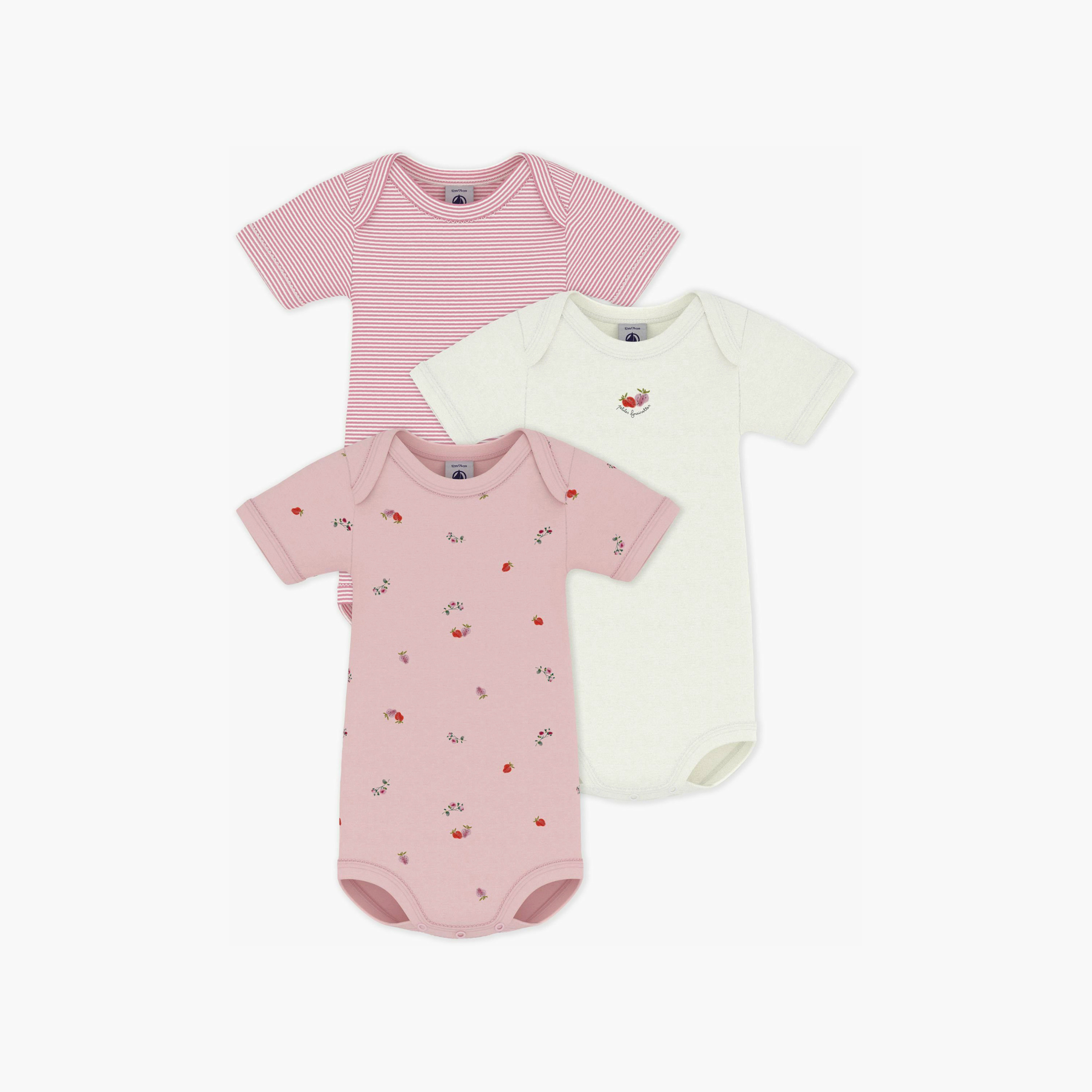 Petit Bateau 3-Piece Short Sleeves Flowers Printed Bodysuit-baby-girls-clothing-bodysuits-image-1