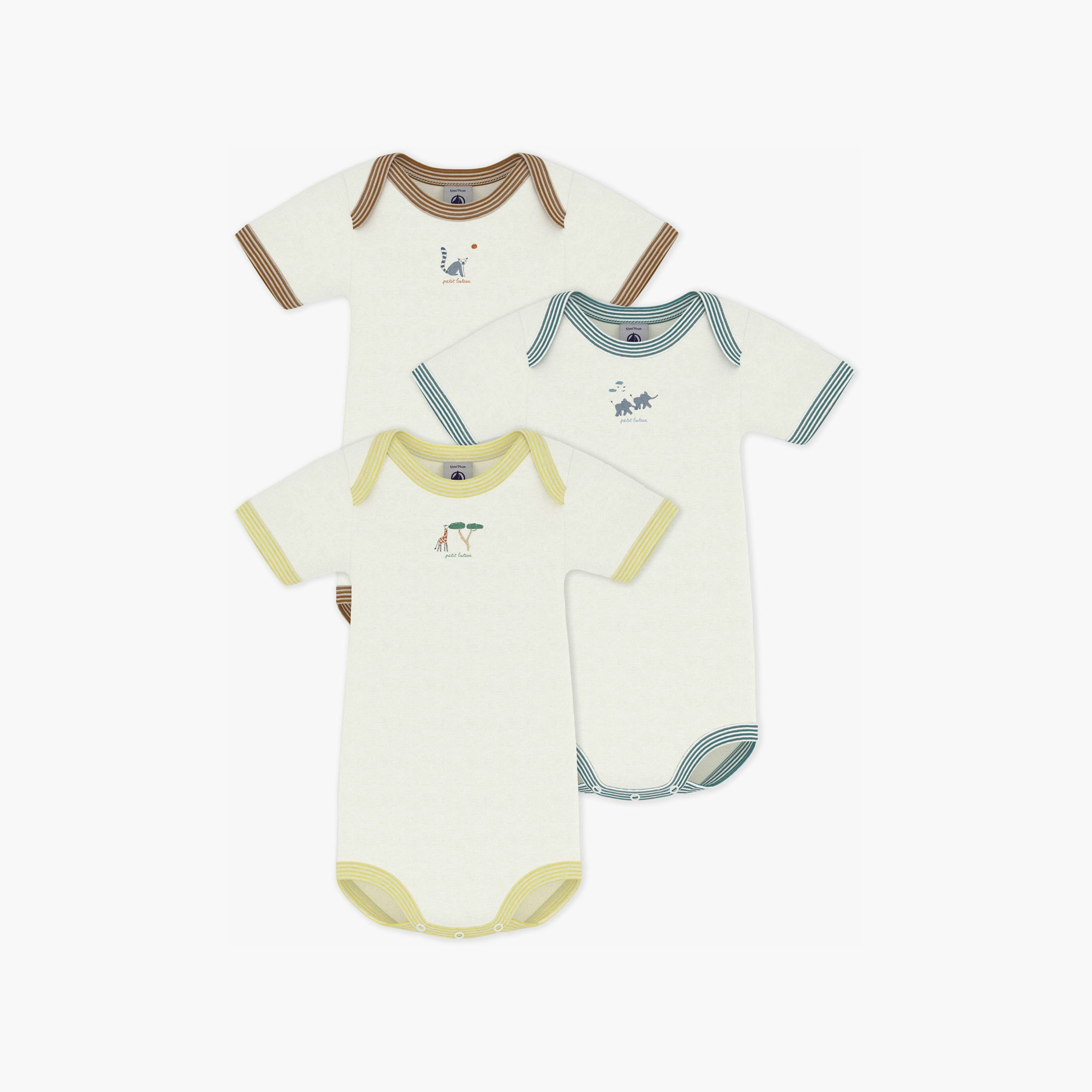 Petit Bateau 3-Piece Short Sleeves Animal Printed Bodysuit-baby-boys-clothing-bodysuits-image-1