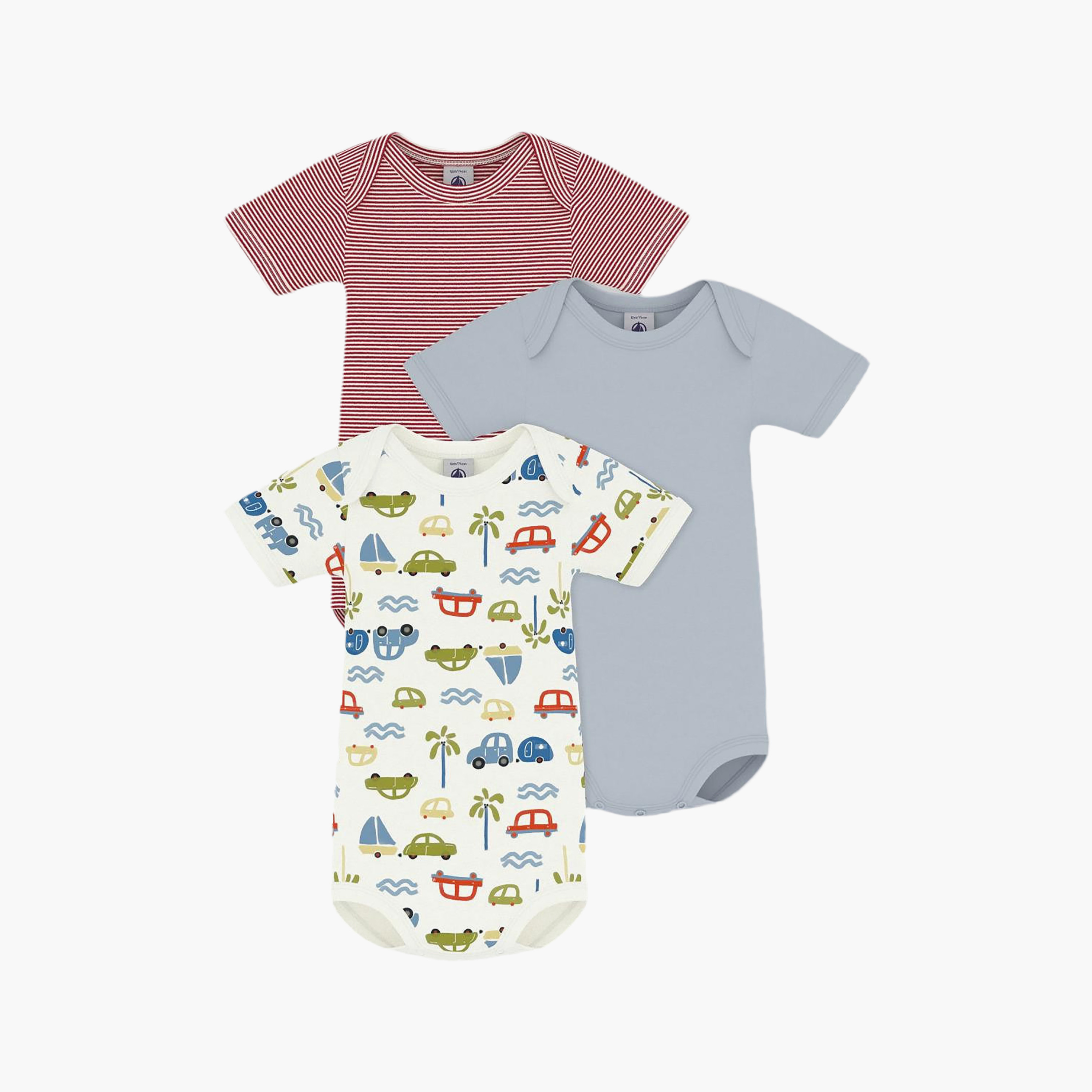 Petit Bateau 3-Piece Short Sleeves Car Printed Bodysuit-baby-boys-clothing-bodysuits-image-1