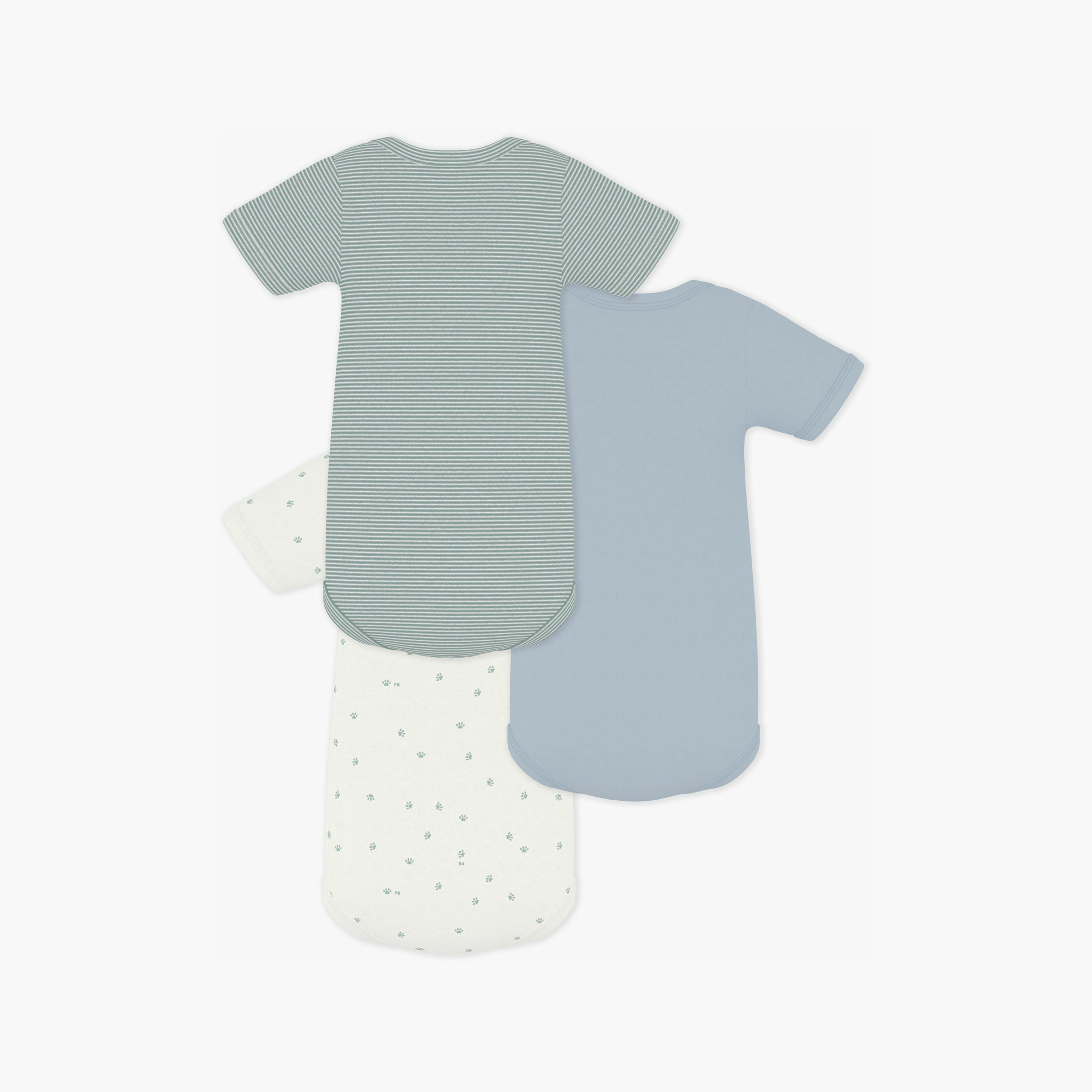 Petit Bateau 3-Piece Short Sleeves Paw Printed Bodysuit-baby-boys-clothing-bodysuits-image-2