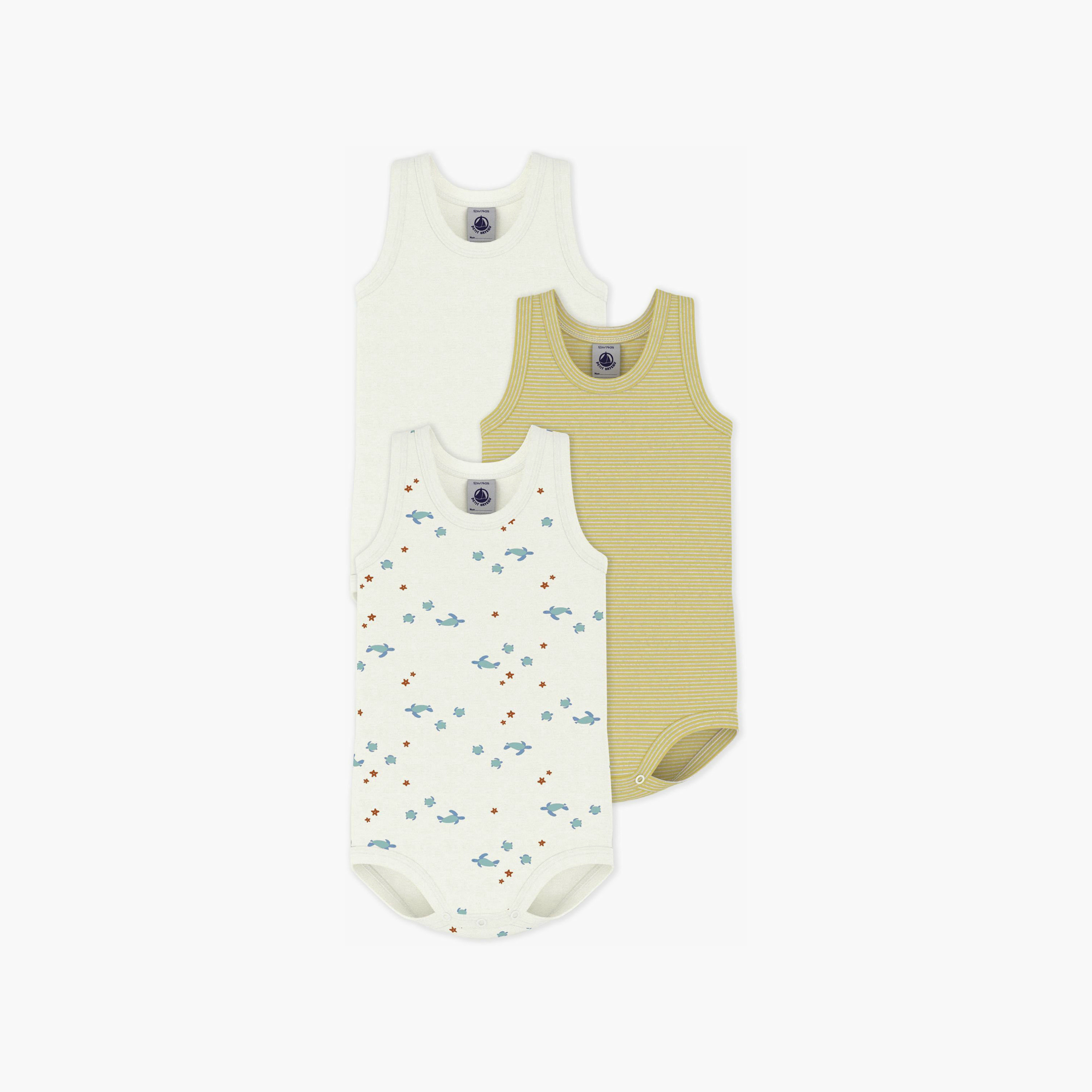 Petit Bateau 3-Piece Sleeveless Turtle Printed Bodysuit-baby-boys-clothing-bodysuits-image-1