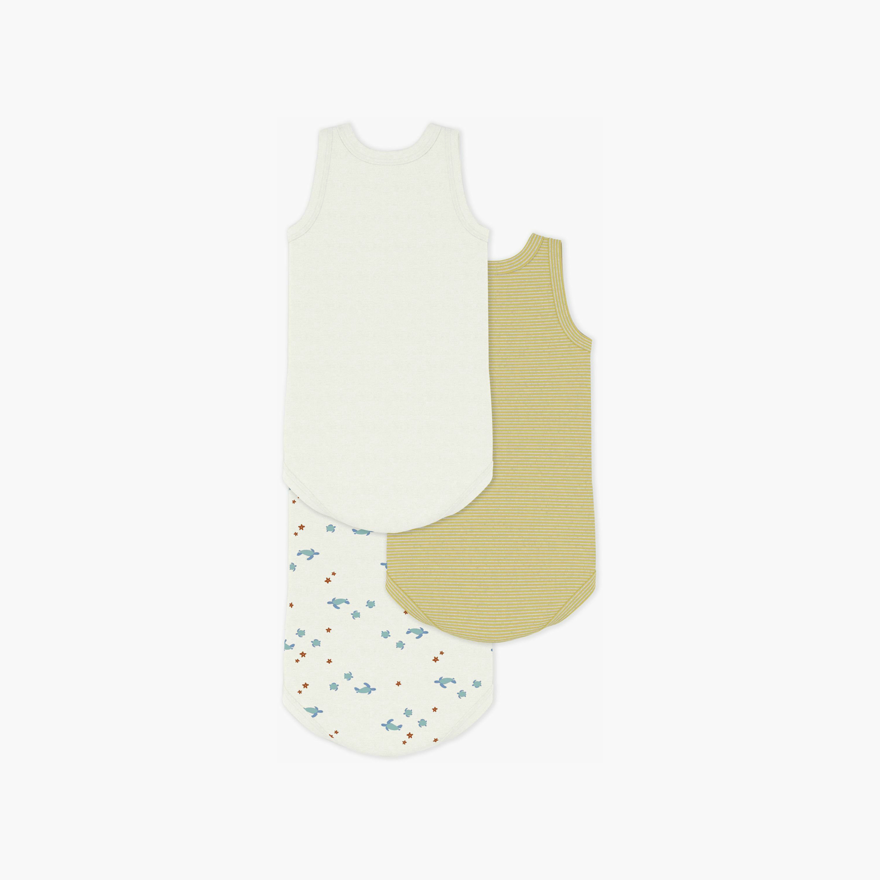 Petit Bateau 3-Piece Sleeveless Turtle Printed Bodysuit-baby-boys-clothing-bodysuits-image-2