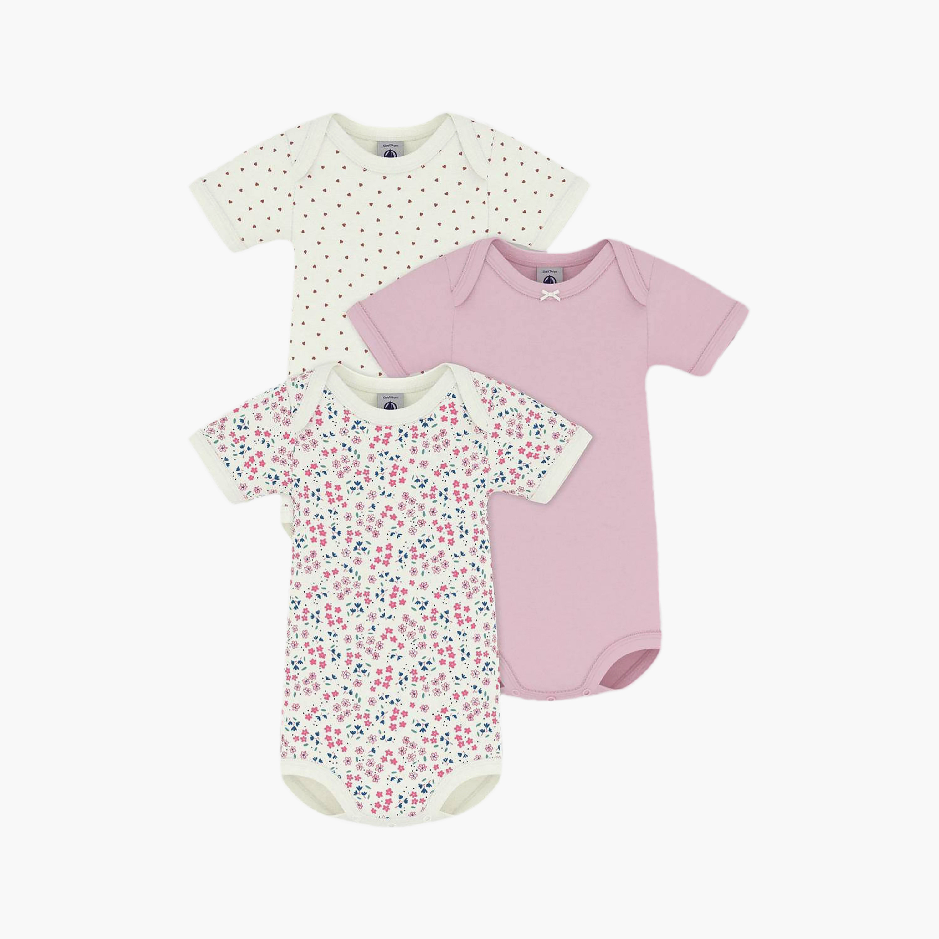Petit Bateau 3-Piece Short Sleeves Floral Print Bodysuit-baby-girls-clothing-bodysuits-image-1