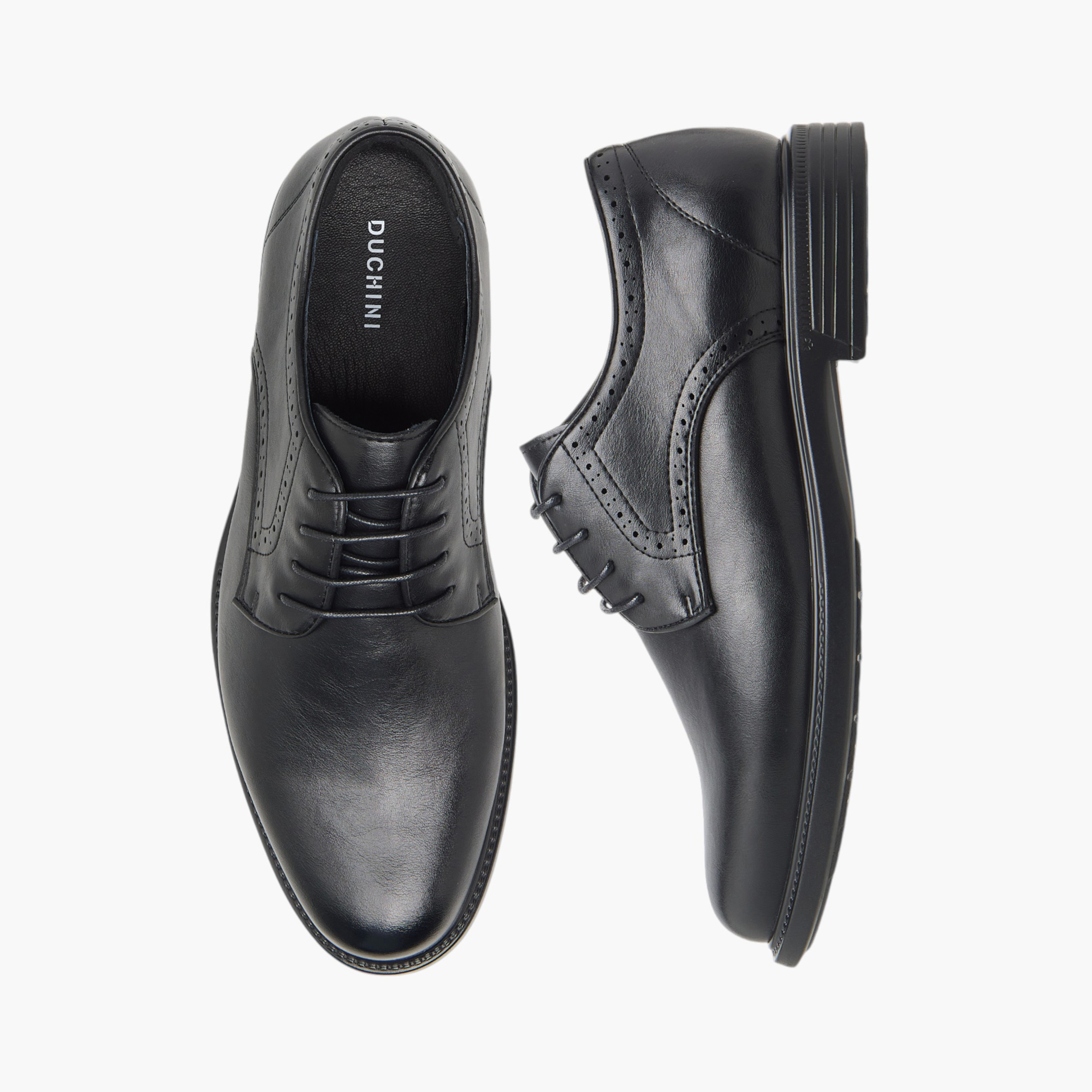 Duchini Men's Textured Derby Shoes with Lace-Up Closure-men-shoes-formalshoes-image-1