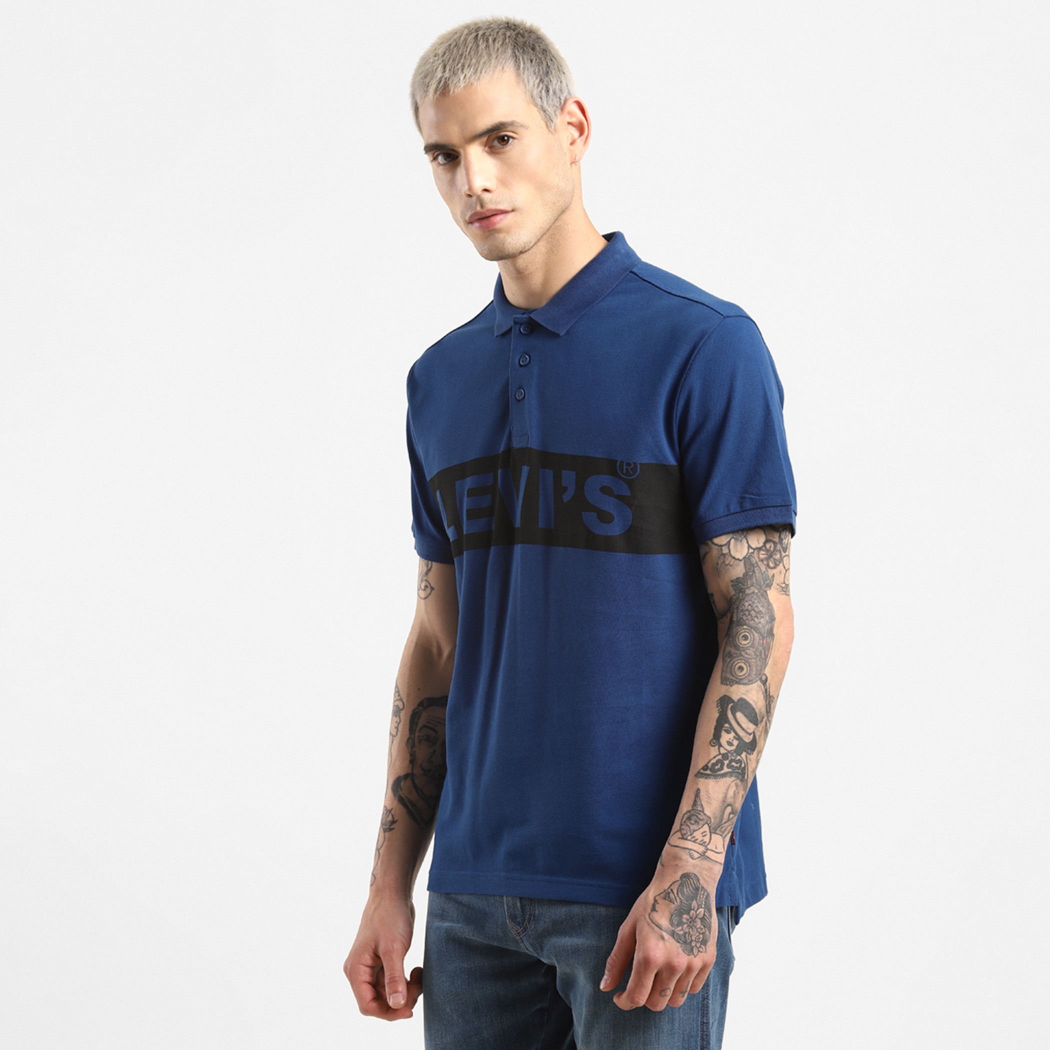 Buy Men s Levi s Men Blue Logo Short Sleeves Polo T Shirt Online Centrepoint KSA