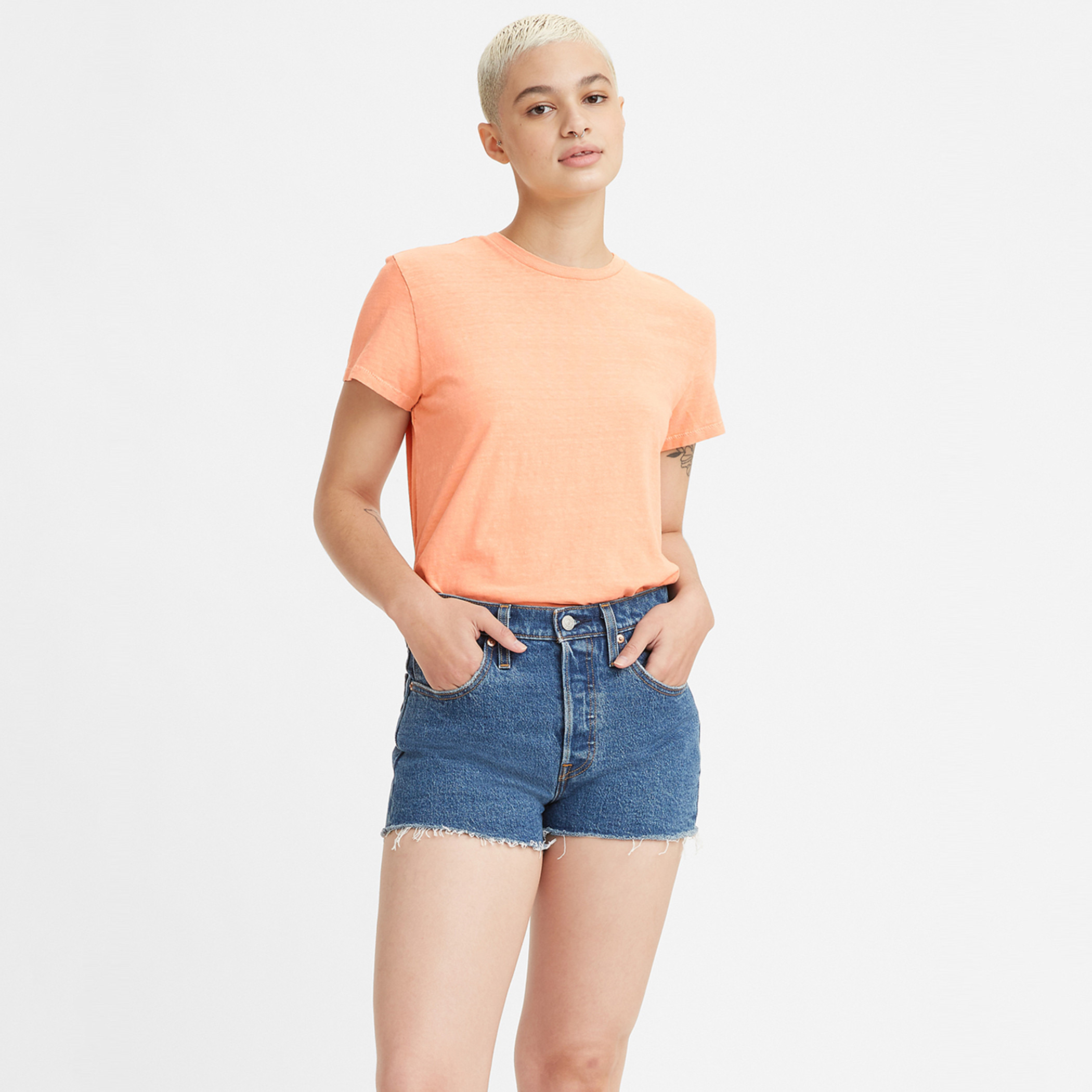 Levi's Women Orange Solid Crew Neck Short Sleeves T-Shirt-women-clothing-tshirts-image-1