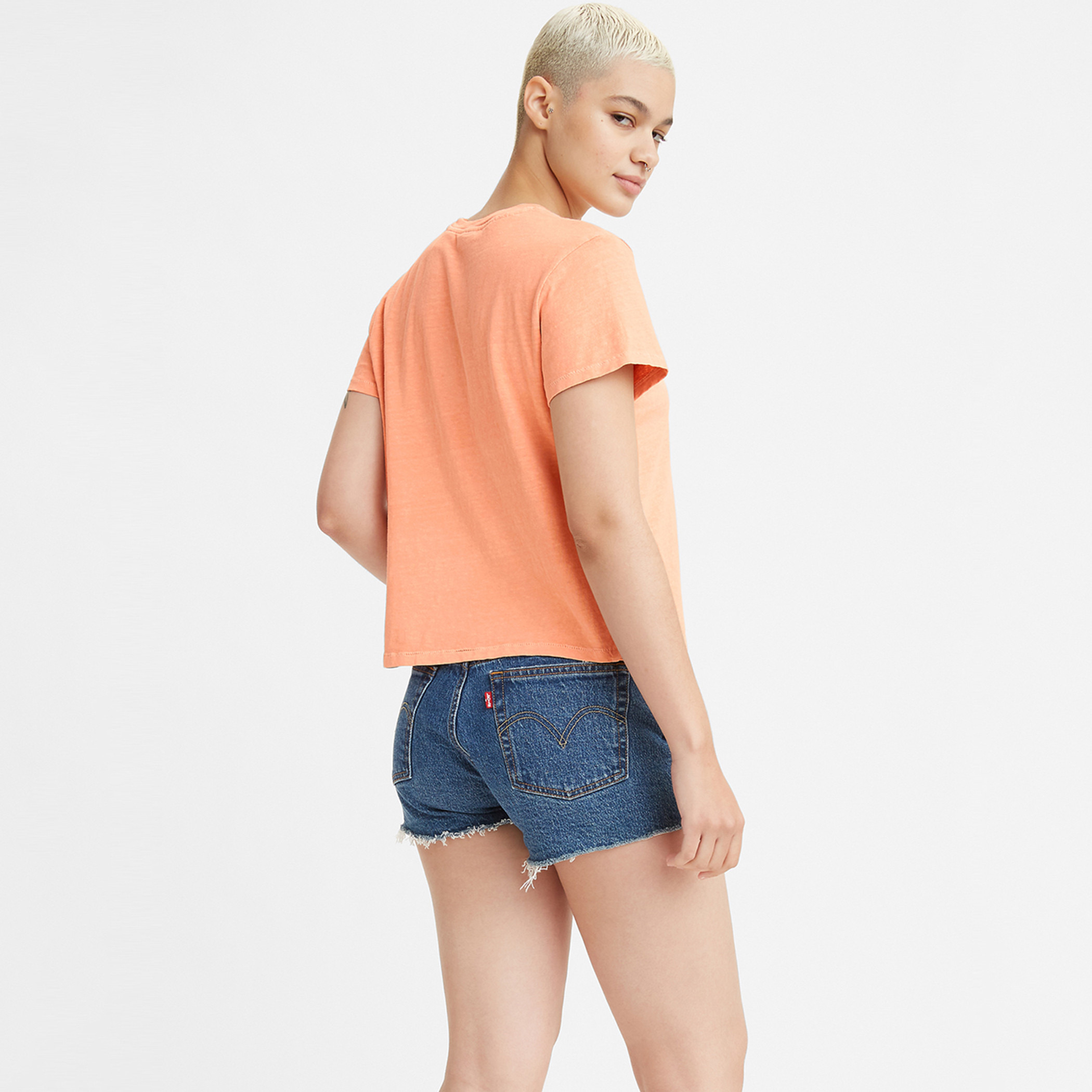 Levi's Women Orange Solid Crew Neck Short Sleeves T-Shirt-women-clothing-tshirts-image-2