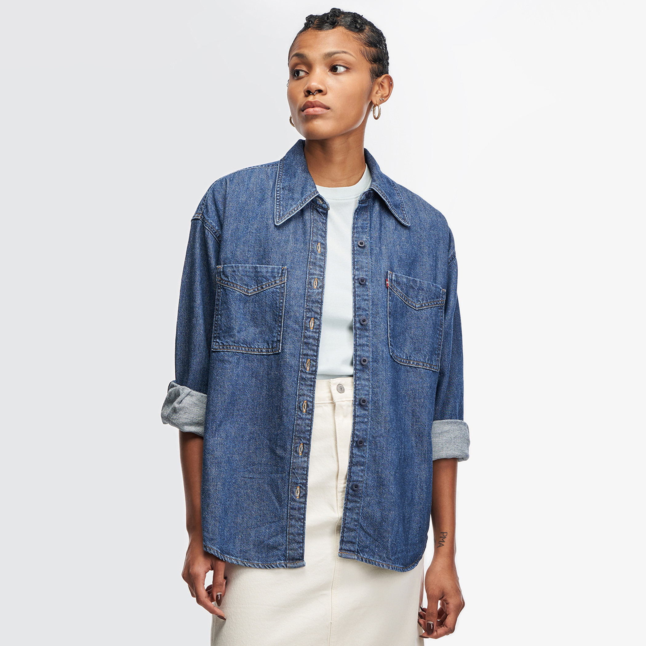 قميص ليفي نسائي أزرق سادة بأكمام طويلة-women-clothing-shirtsandblouses-blouses-image-3
