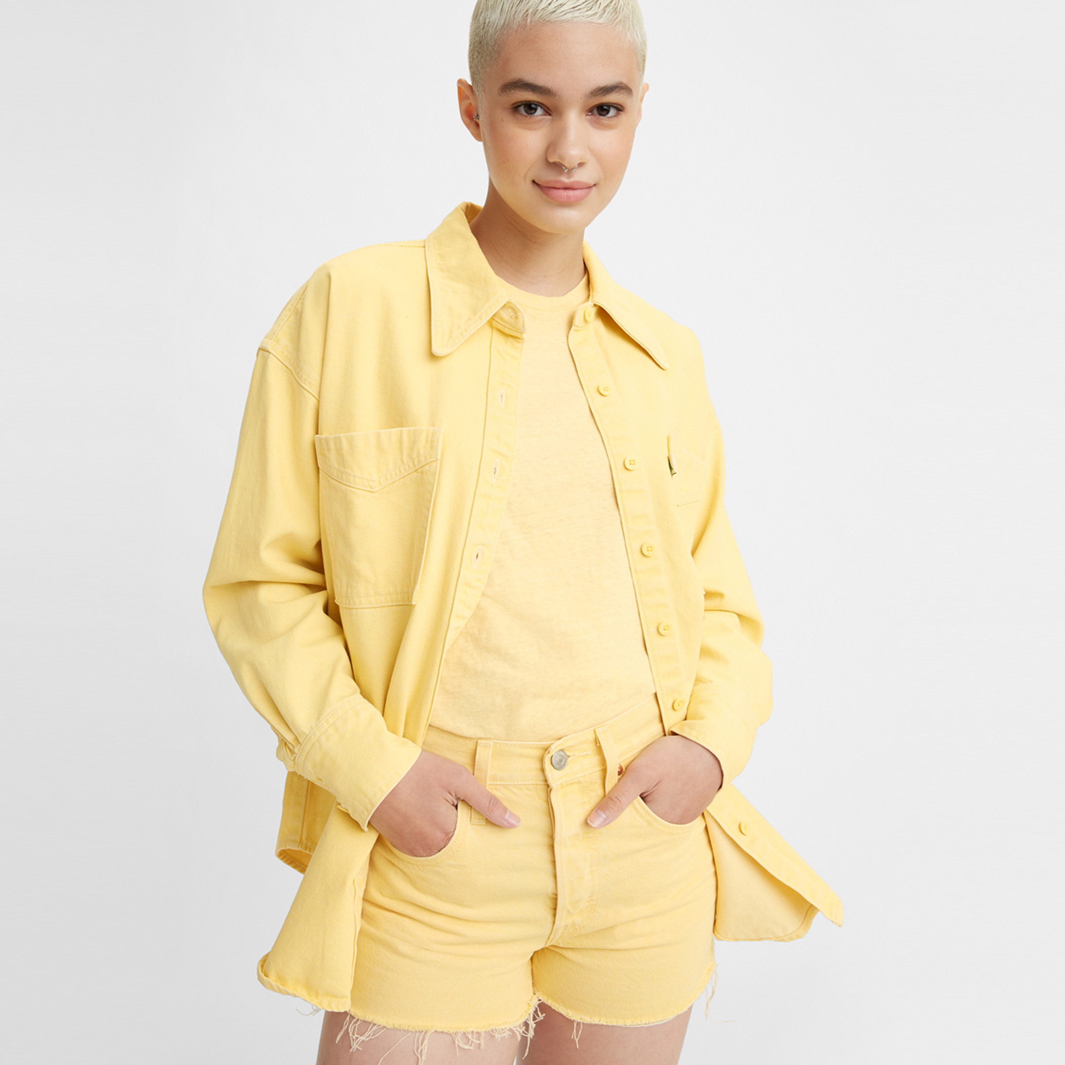قميص ليفي نسائي أصفر سادة بأكمام طويلة-women-clothing-shirtsandblouses-blouses-image-3