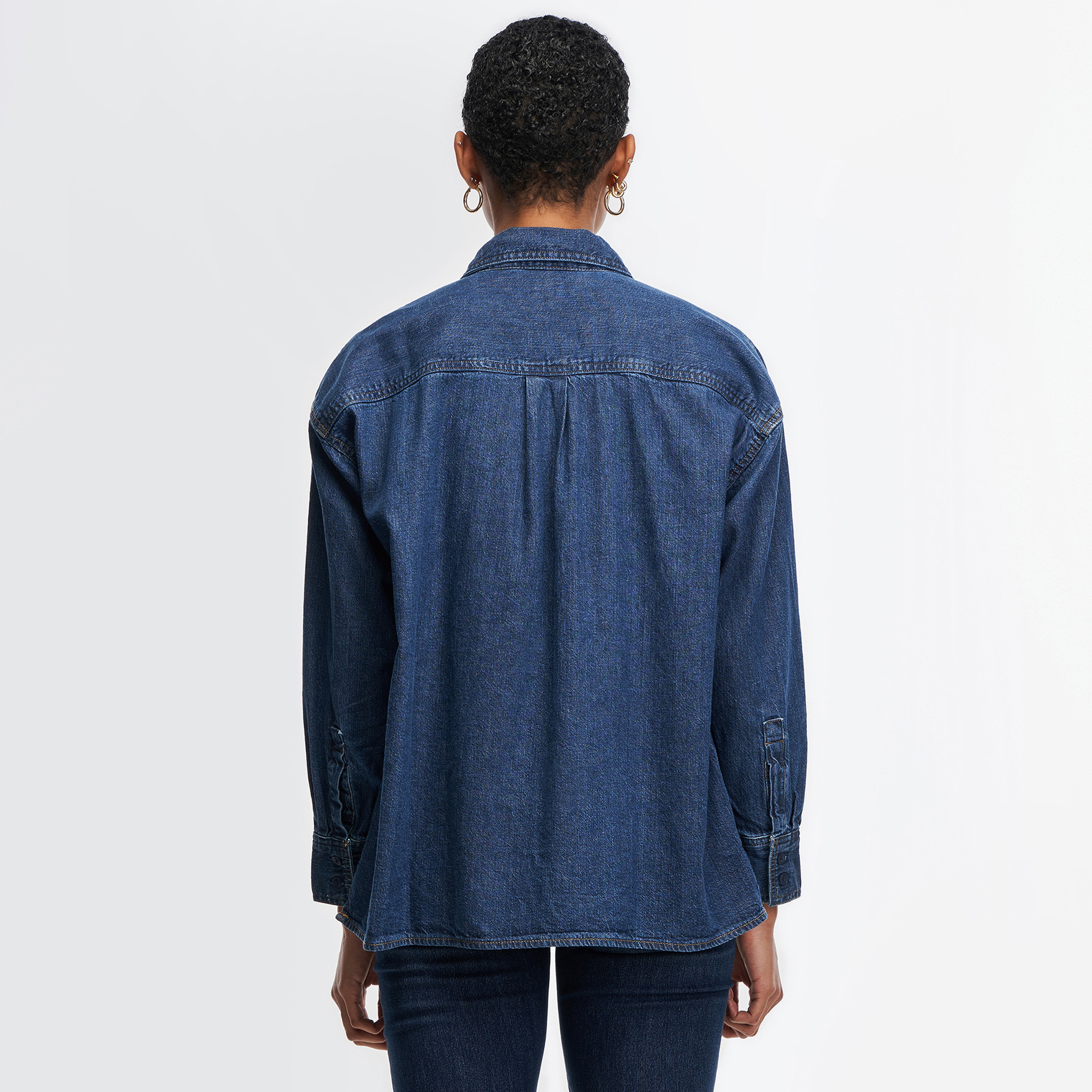 Levi's Women Blue Solid Collared Long Sleeves Shirt-women-clothing-shirtsandblouses-blouses-image-3