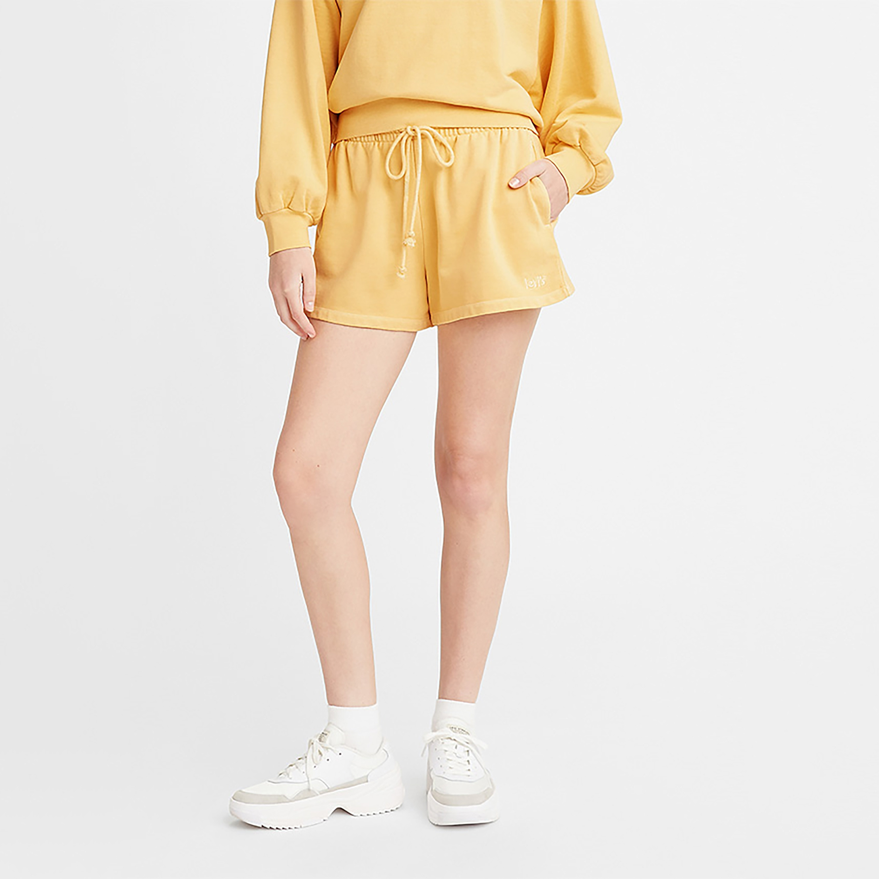 Levi's Plain Mid Rise Drawstring Women's Shorts-women-clothing-bottoms-shorts-image-1