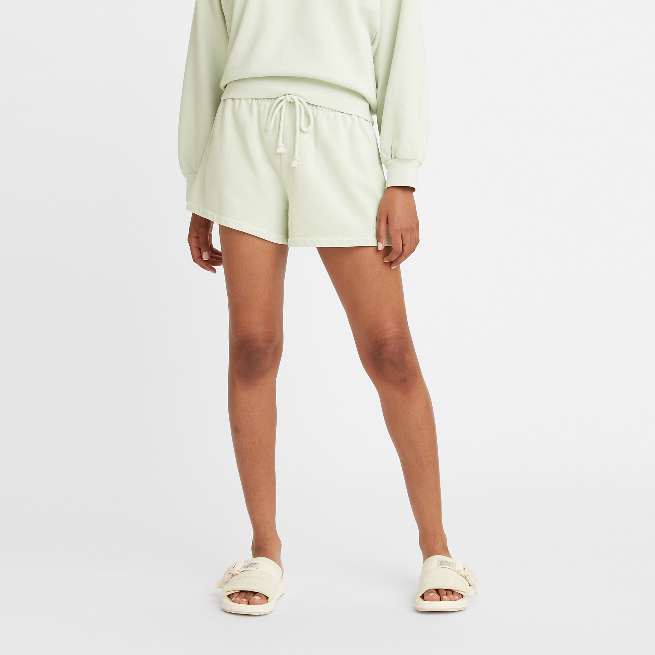 Levi's Women Green Solid Loose Fit Drawstring Sweat Shorts-women-clothing-bottoms-shorts-image-1