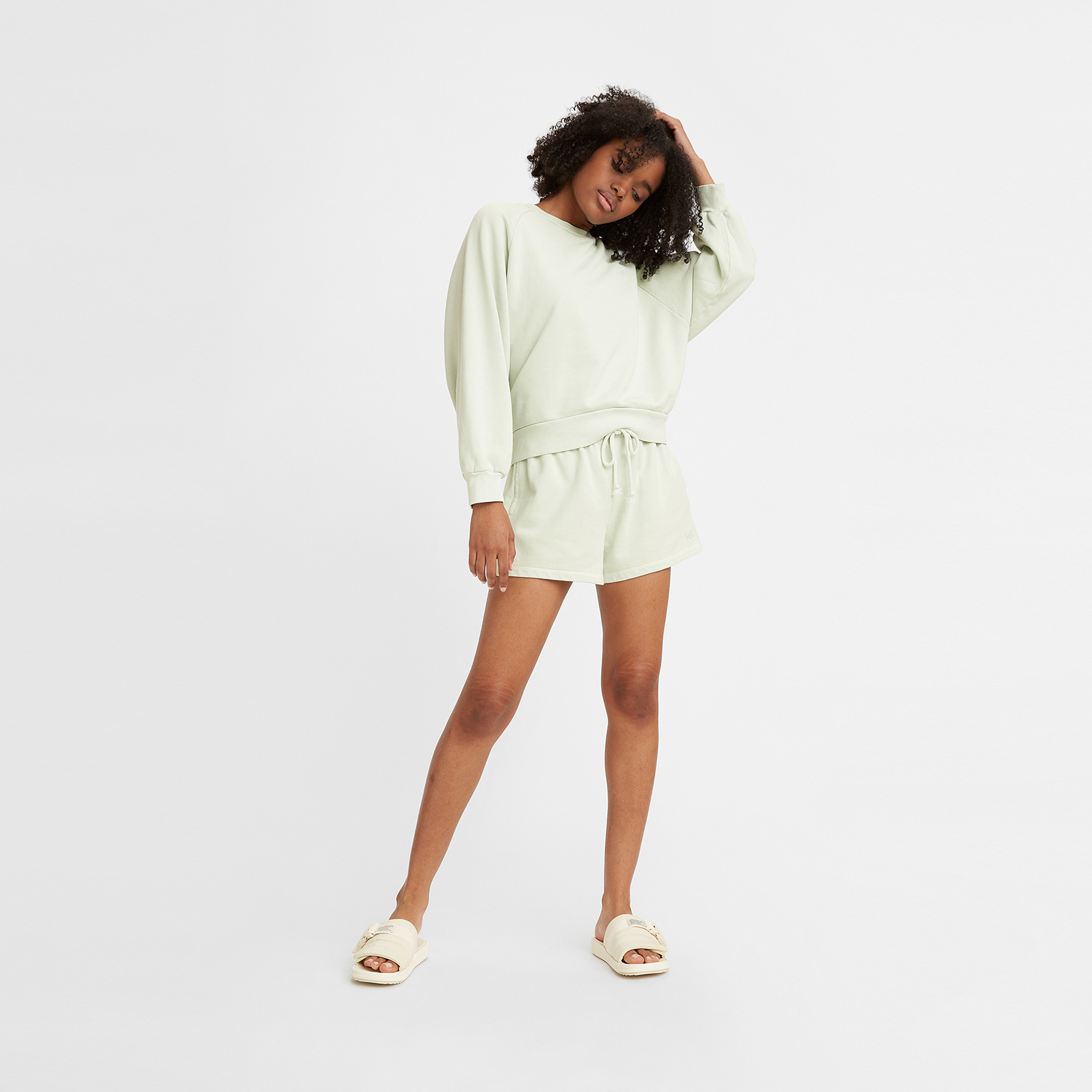 Levi's Women Green Solid Loose Fit Drawstring Sweat Shorts-women-clothing-bottoms-shorts-image-6