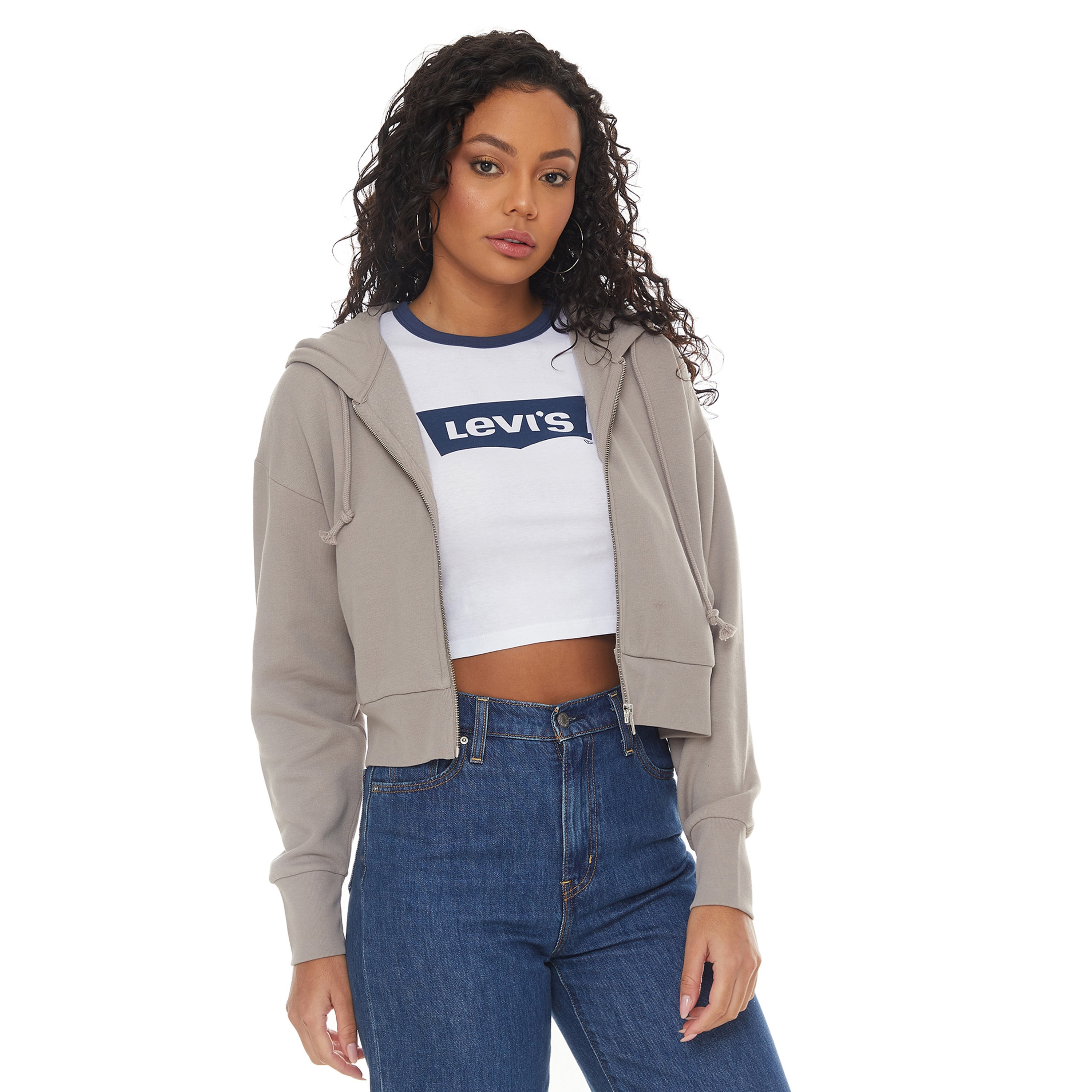 Levi's Women Grey Plain Zip- Front Hoodie with Side Pockets-women-clothing-hoodiesandsweatshirts-hoodies-image-1