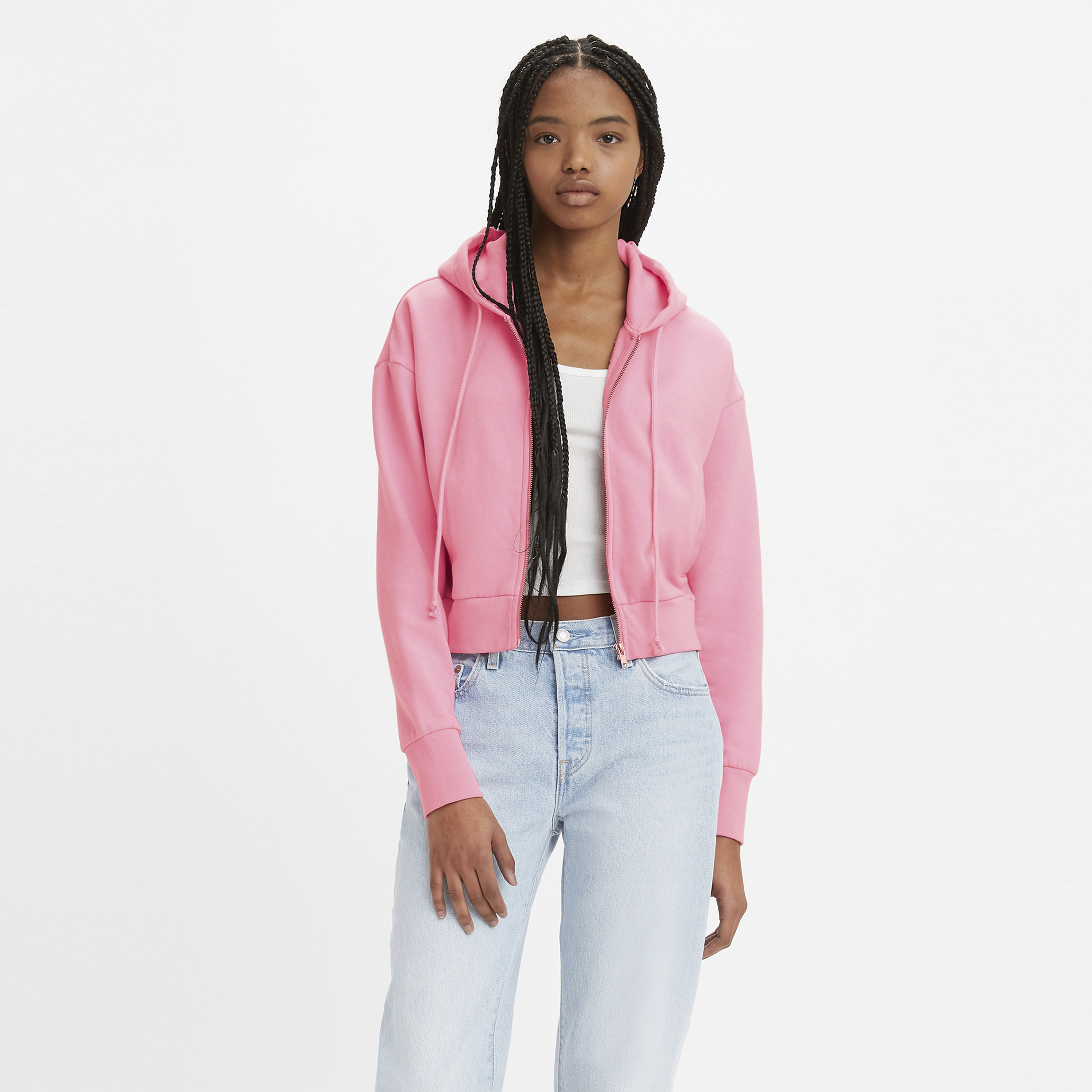 Levi's Women Pink Plain Zip- Front Hoodie-women-clothing-hoodiesandsweatshirts-hoodies-image-1